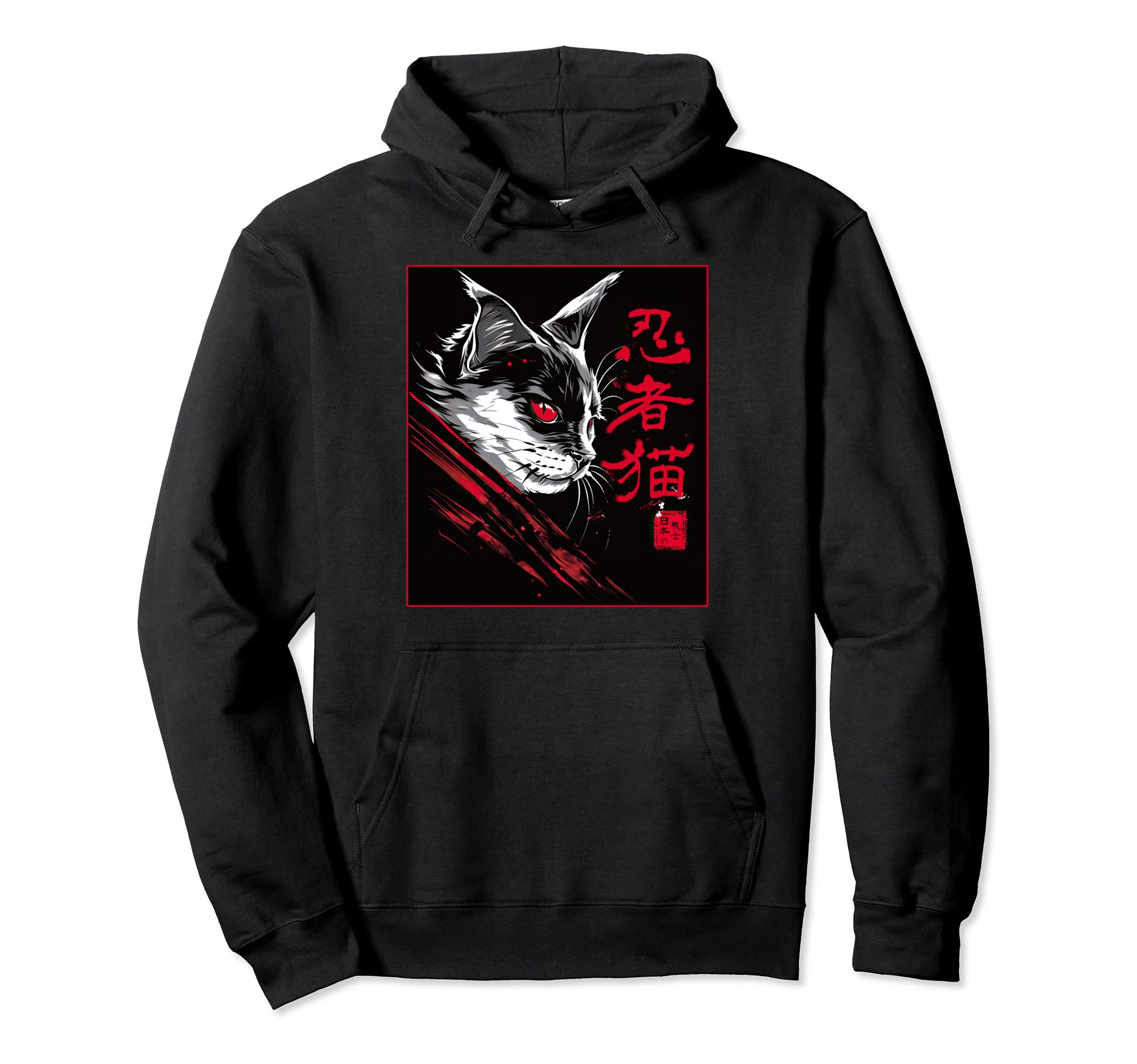 Creepy Ninja Cat Japanese Vaporwave Hoodie - Minimalist Print Men Women - T-Shirt, Sweatshirt, Hoodie