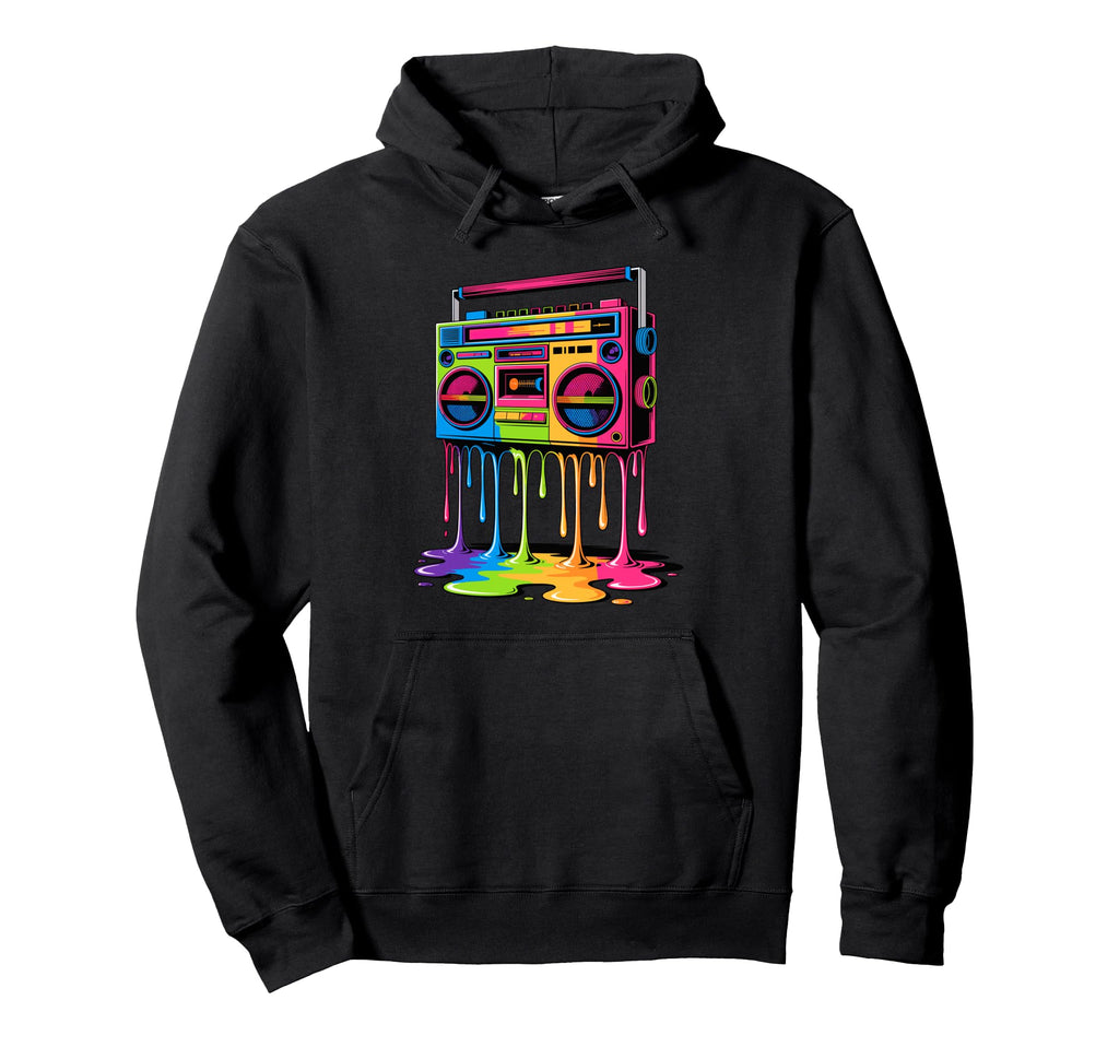 Dripping Paint Boombox Old School 80S Music Hoodie - Unique Graphic Unisex - T-Shirt, Sweatshirt, Hoodie