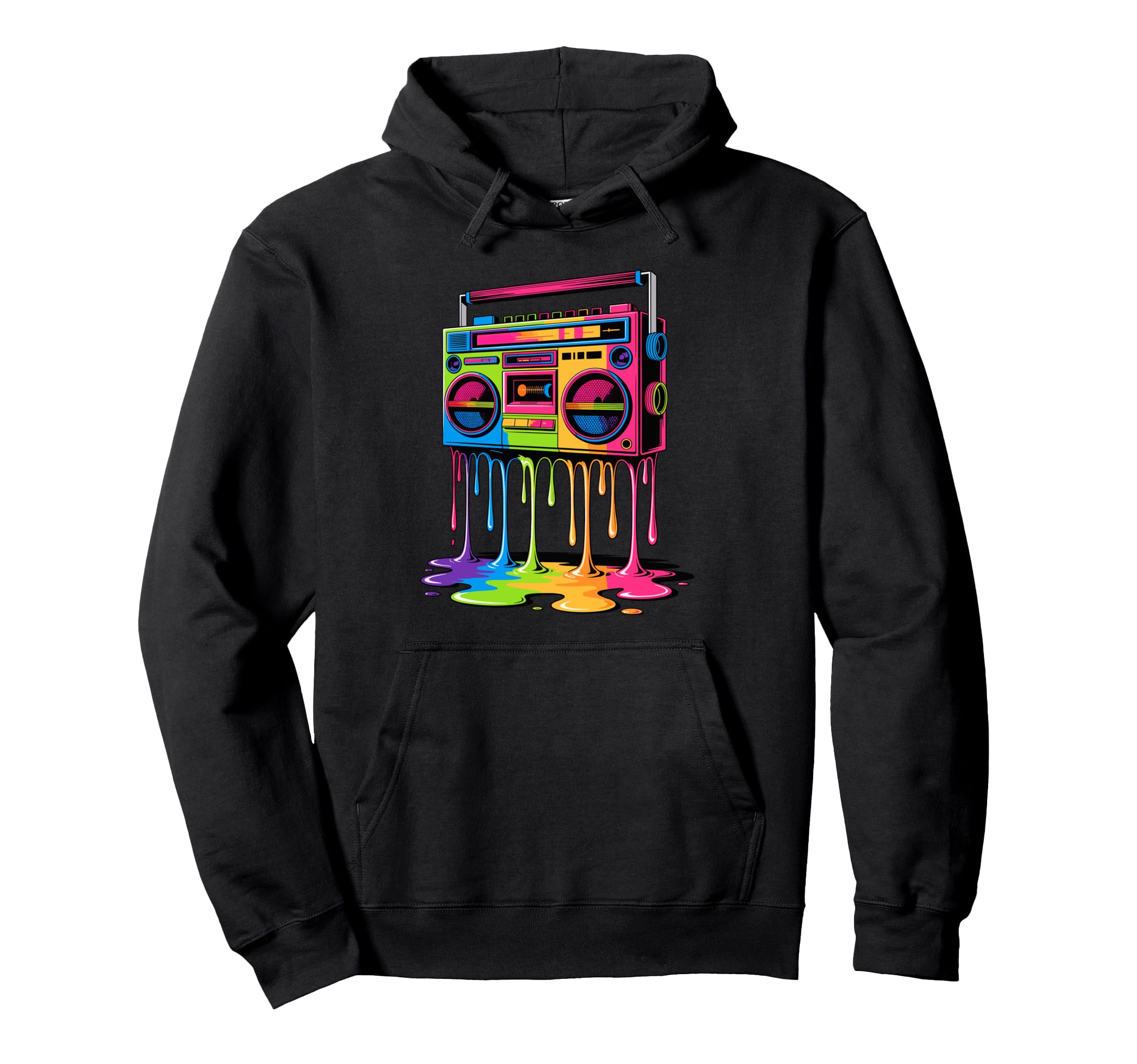 Dripping Paint Boombox Old School 80S Music Hoodie - Unique Graphic Unisex - T-Shirt, Sweatshirt, Hoodie