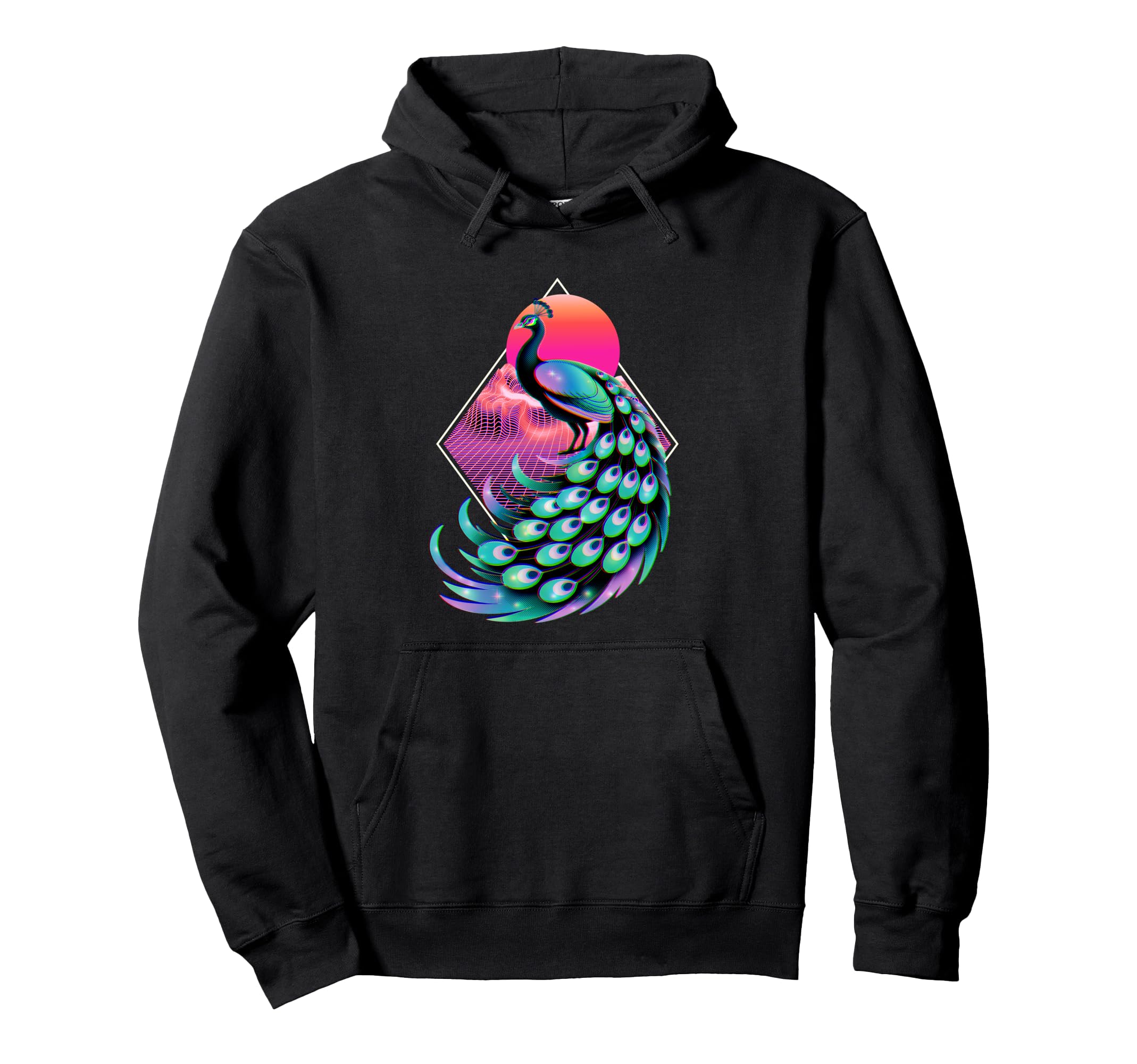 Peacock Feathers Royal Bird Vaporwave Hoodie - Graphic Print for Adults - T-Shirt, Sweatshirt, Hoodie