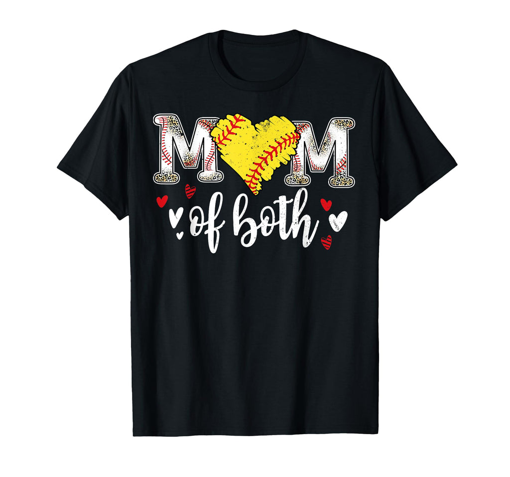 Mom Both Baseball Softball Heart T-Shirt - Fun Novelty Design Men Women - T-Shirt, Sweatshirt, Hoodie