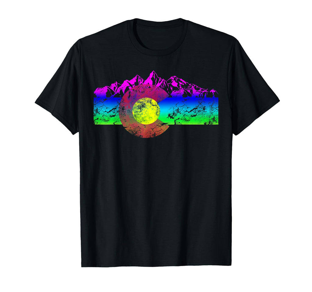 Colorado Flag Mountains Distressed T-Shirt - Custom Art Print for Adults - T-Shirt, Sweatshirt, Hoodie