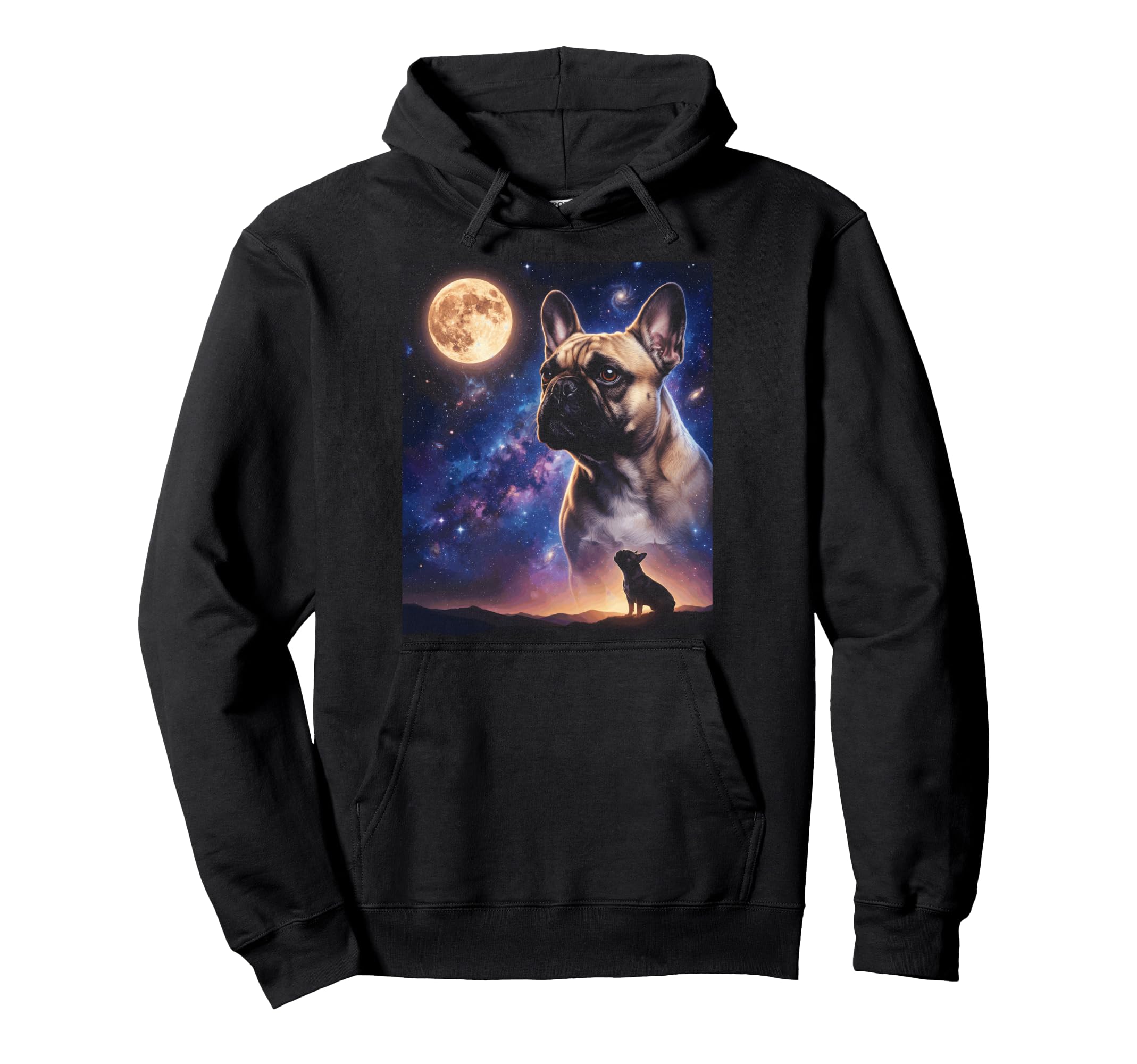French Bulldog Art Celestial Moon Hoodie - Trendy Graphic for Adults - T-Shirt, Sweatshirt, Hoodie