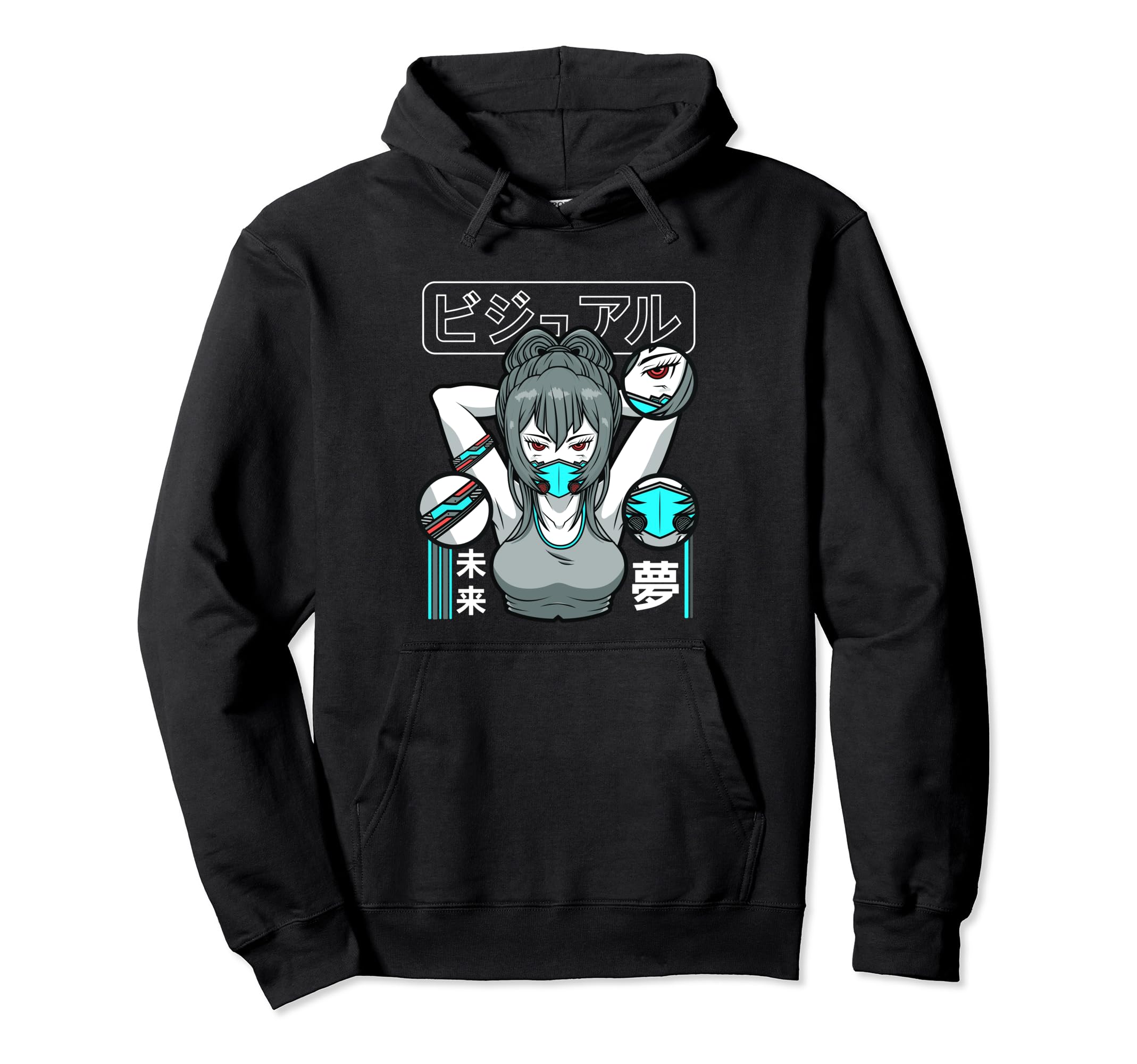 Aesthetic Vaporwave Waifu Anime Mask Hoodie - Trendy Graphic Men Women - T-Shirt, Sweatshirt, Hoodie