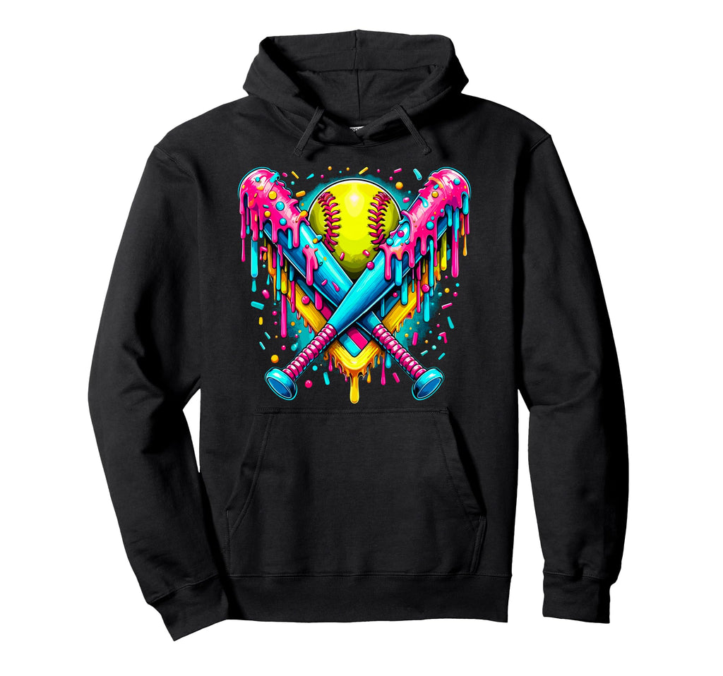 Softball Player Ice Cream Funny Drip Hoodie - Fun Novelty Design for Adults - T-Shirt, Sweatshirt, Hoodie