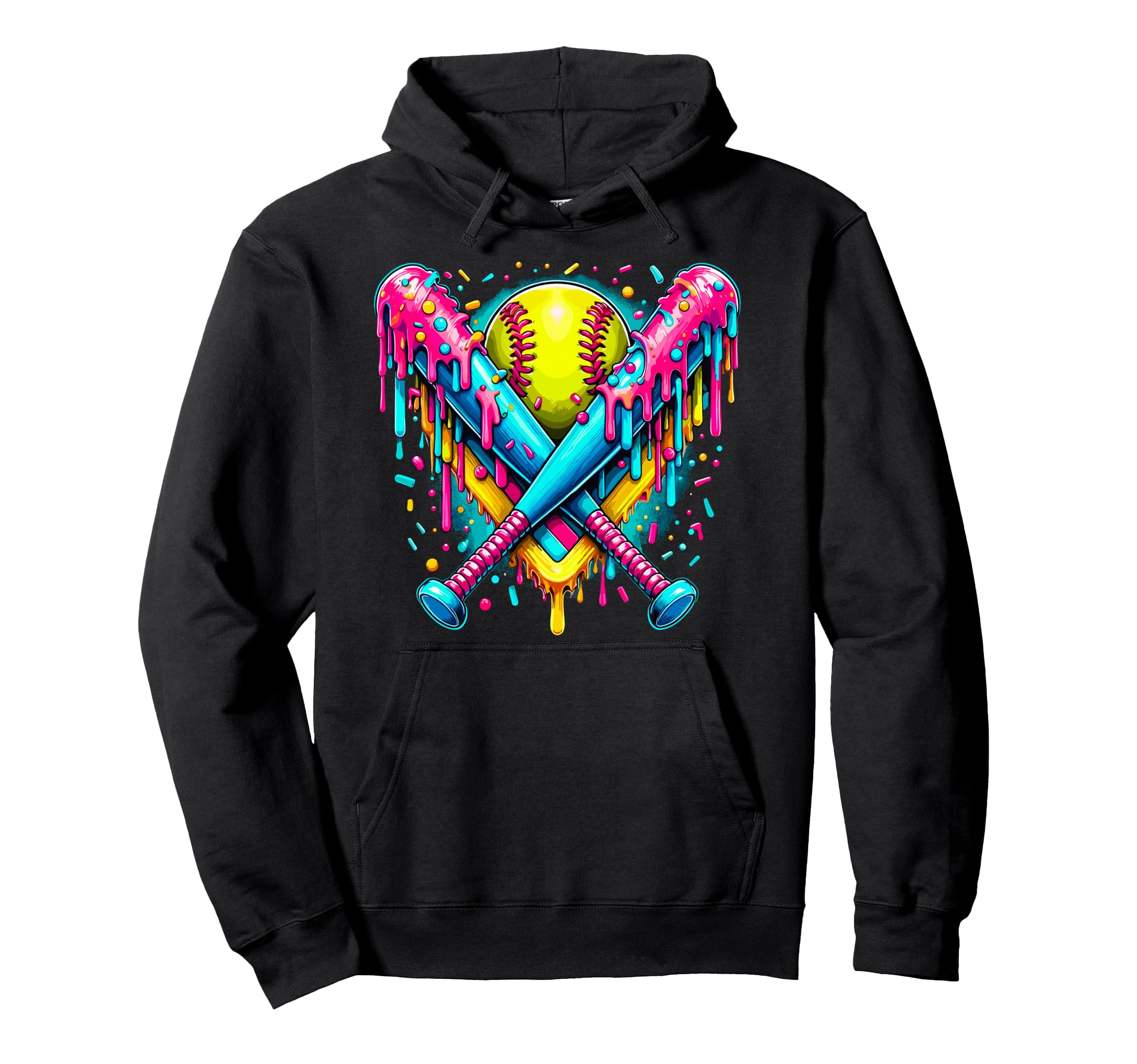Softball Player Ice Cream Funny Drip Hoodie - Fun Novelty Design for Adults - T-Shirt, Sweatshirt, Hoodie