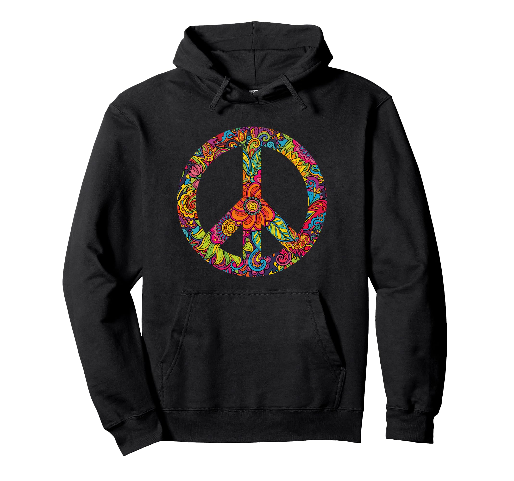 Peace Sign Psychedelic Floral Fill Hoodie - Fun Novelty Design for Adults - T-Shirt, Sweatshirt, Hoodie