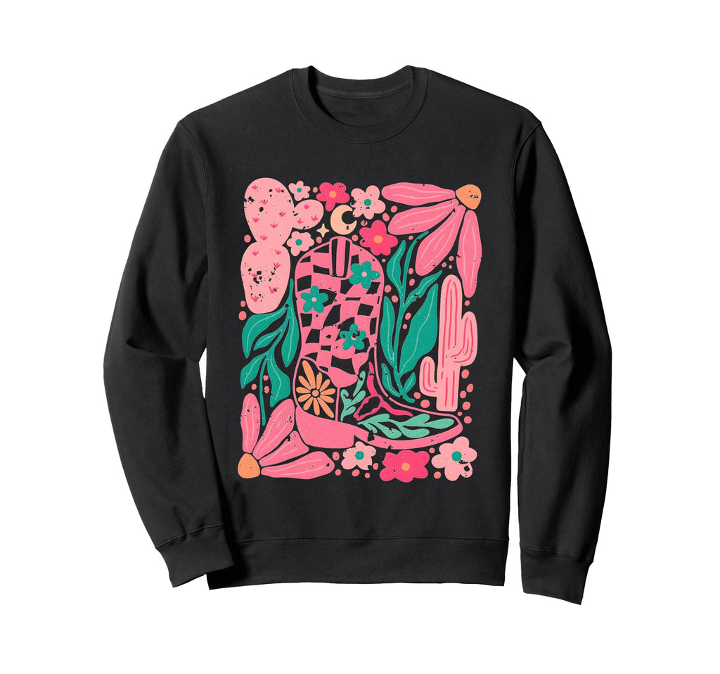 Western Boho Cowgirl Boot Hat Sweatshirt - Fun Novelty Design Unisex - T-Shirt, Sweatshirt, Hoodie