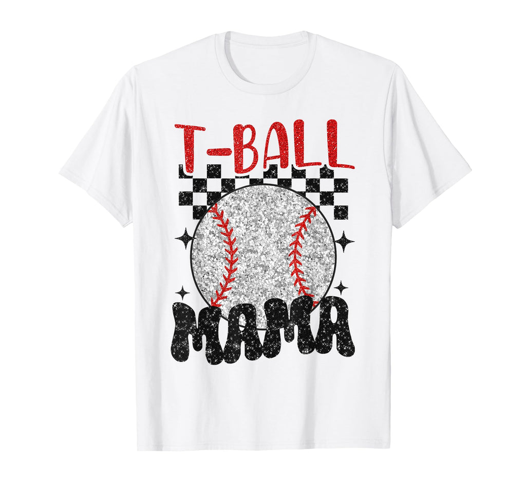 T Ball Mama Softball Mom Checkered T-Shirt - Novelty Apparel for Adults - T-Shirt, Sweatshirt, Hoodie