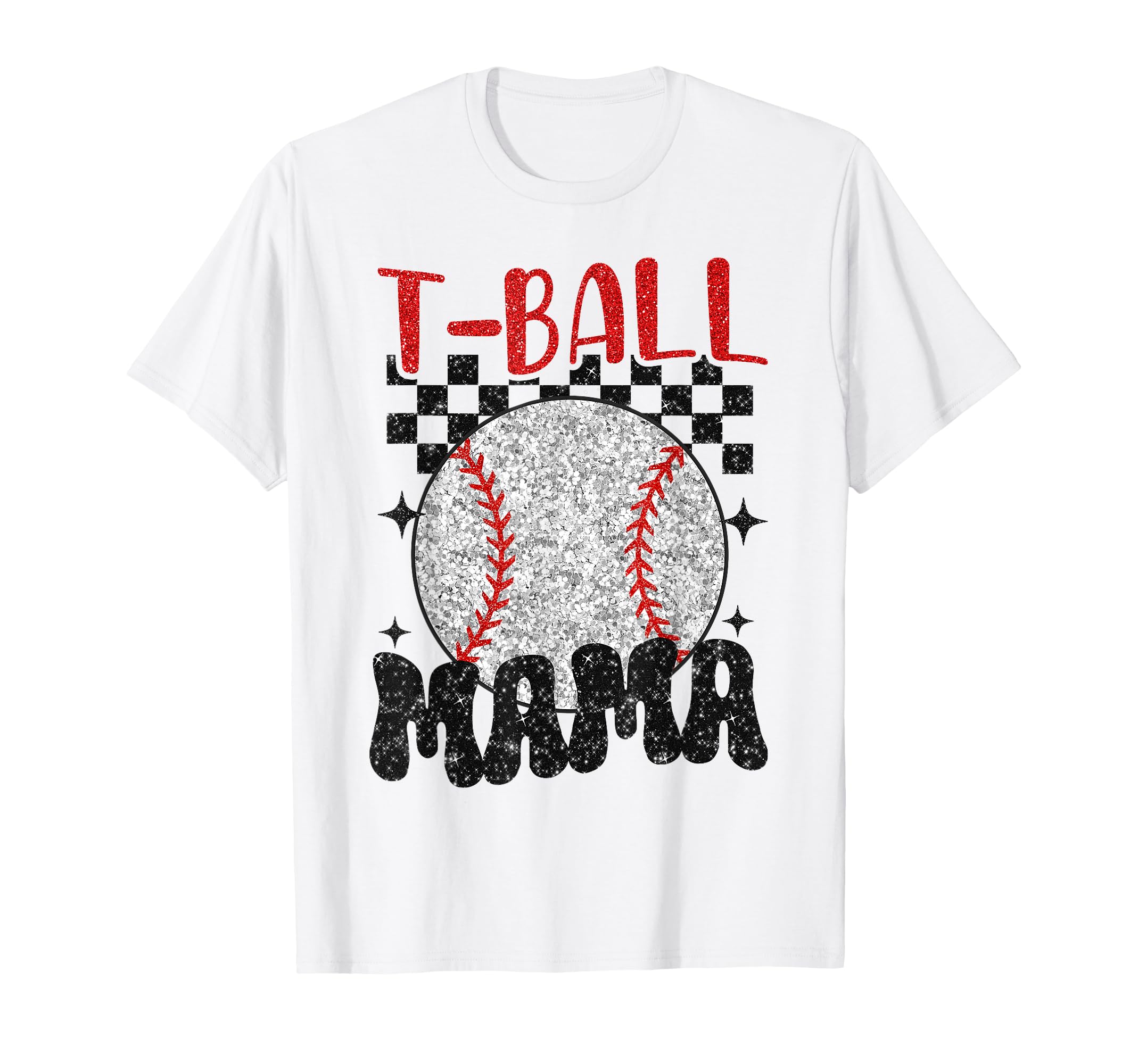 T Ball Mama Softball Mom Checkered T-Shirt - Novelty Apparel for Adults - T-Shirt, Sweatshirt, Hoodie