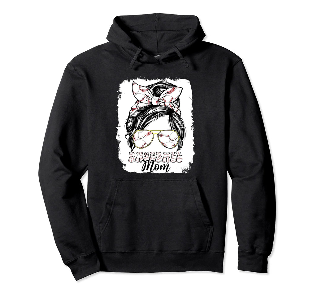 Womens Softball Baseball Mom Messy Bun Hoodie - Minimalist Print Unisex - T-Shirt, Sweatshirt, Hoodie