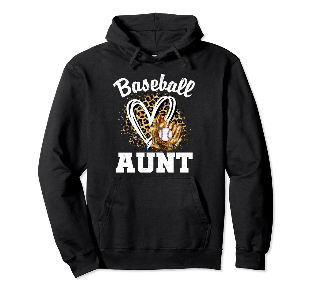 Baseball Aunt Leopard Heart Matching Hoodie - Casual Everyday Wear Unisex - T-Shirt, Sweatshirt, Hoodie
