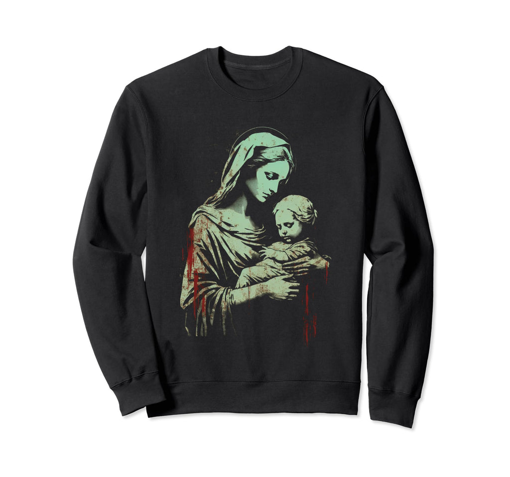 Mary Jesus Distressed 90S Goth Sweatshirt - Aesthetic Graphic Unisex - T-Shirt, Sweatshirt, Hoodie
