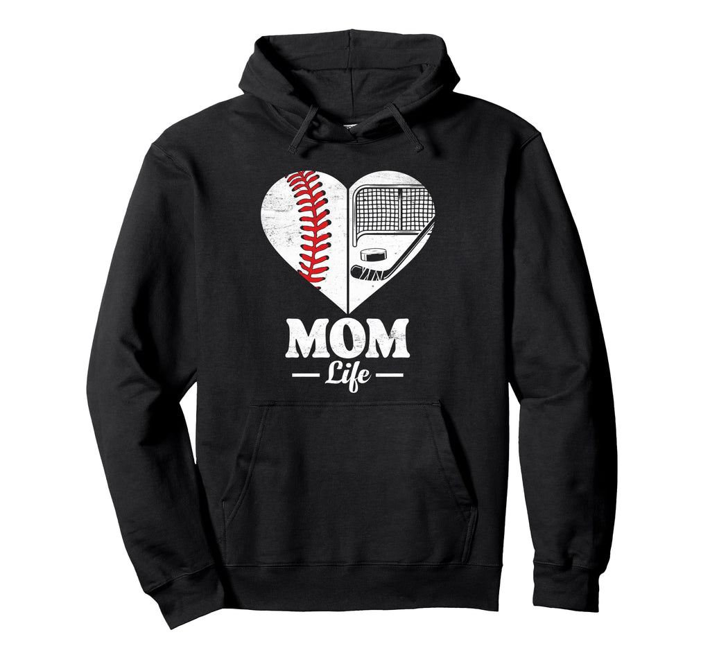 Mom Life Heart Funny Baseball Hockey Mom Hoodie - Novelty Apparel Unisex - T-Shirt, Sweatshirt, Hoodie