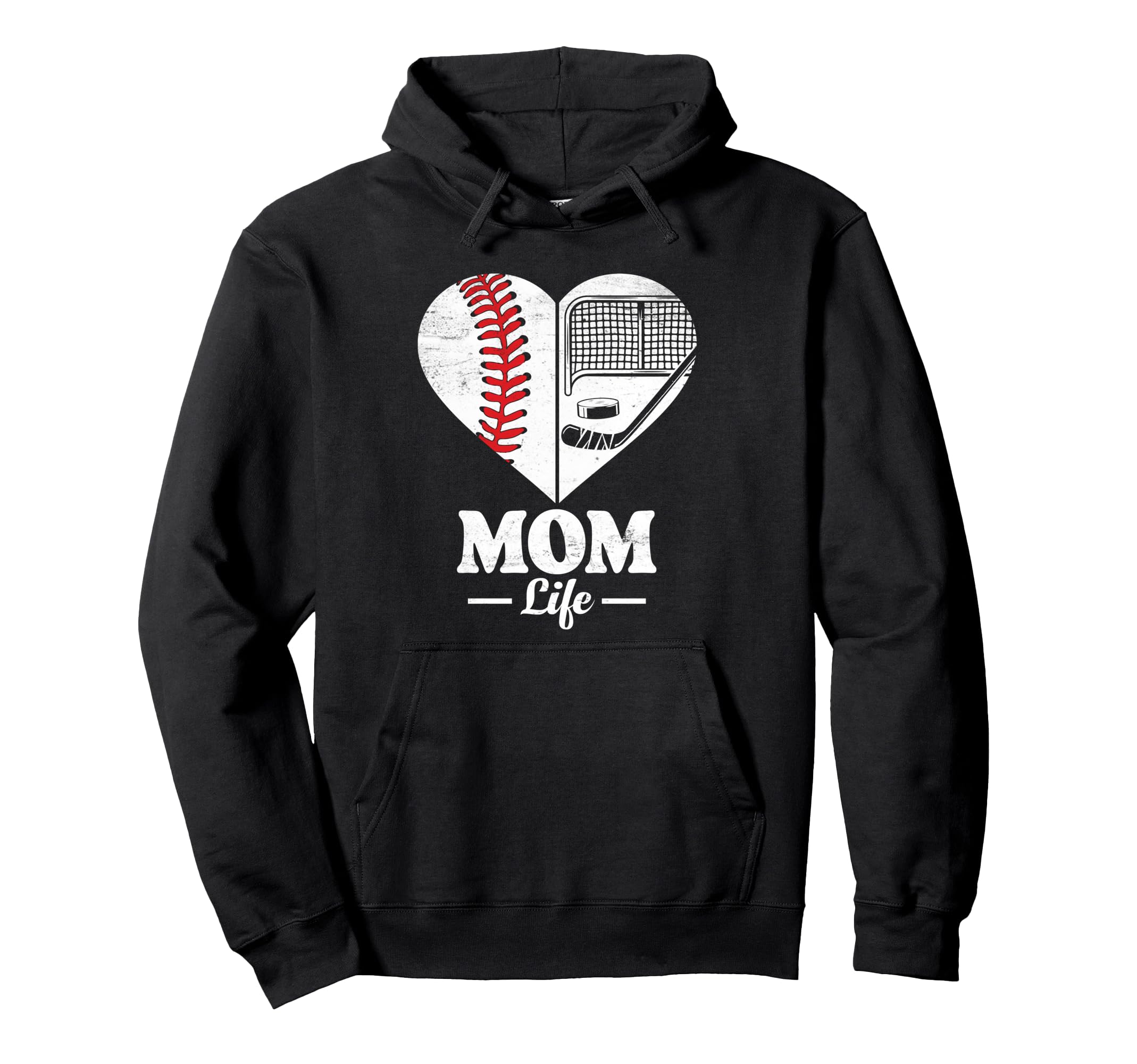 Mom Life Heart Funny Baseball Hockey Mom Hoodie - Novelty Apparel Unisex - T-Shirt, Sweatshirt, Hoodie