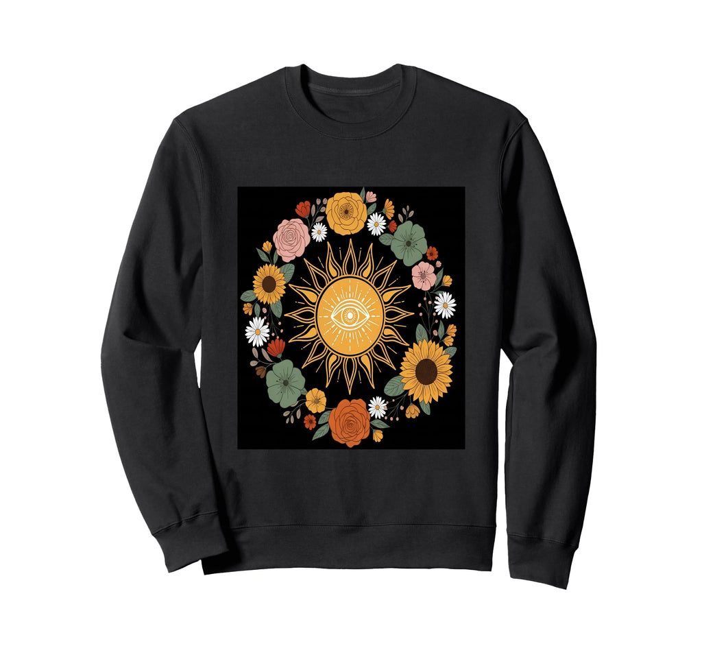 Boho Spiritual Sun Eye Flowers Sweatshirt - Custom Art Print Men Women - T-Shirt, Sweatshirt, Hoodie