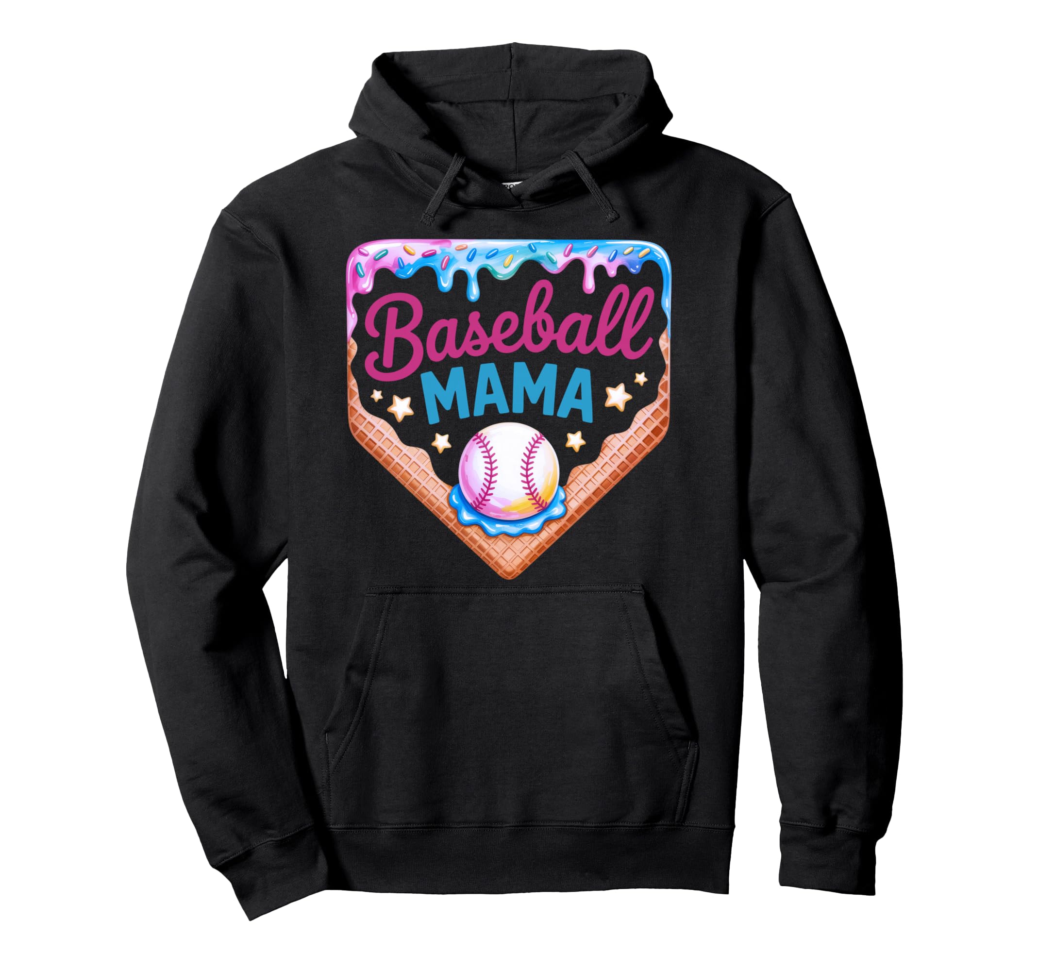 Baseball Mama Ice Cream Cone Sports Hoodie - Custom Art Print for Adults - T-Shirt, Sweatshirt, Hoodie