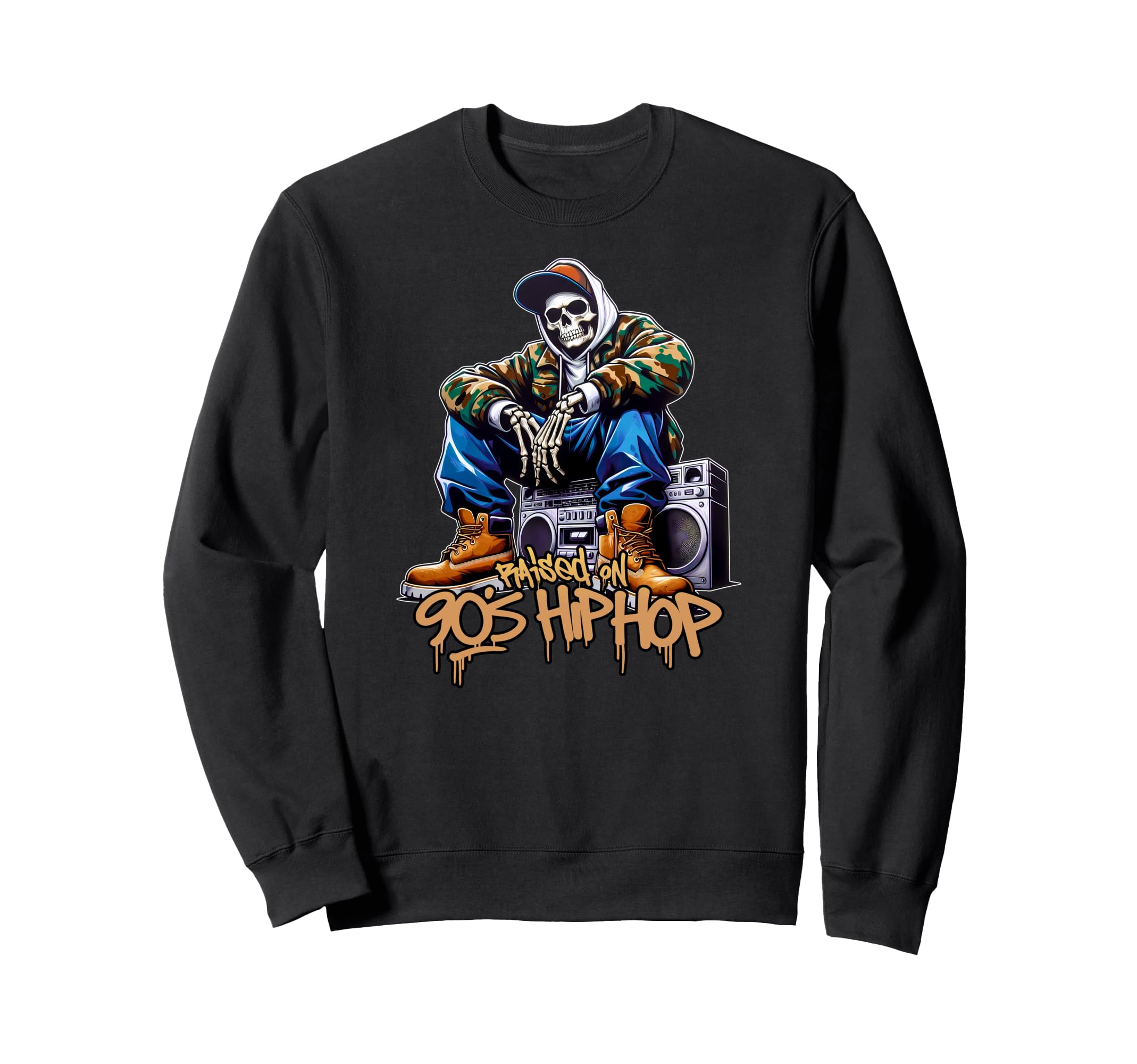 Raised 90S Hip Hop Dope Skeleton Sweatshirt - Aesthetic Graphic Unisex - T-Shirt, Sweatshirt, Hoodie