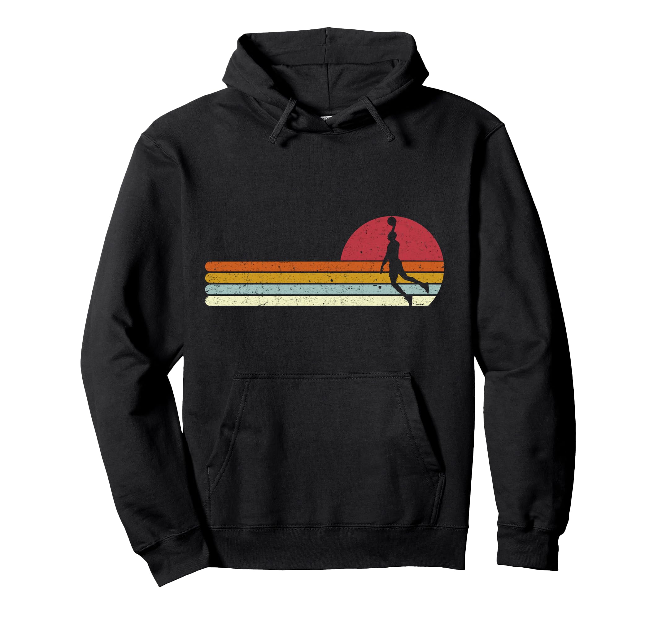 Basketball Sunset Distressed Hoodie - Trendy Graphic Unisex - T-Shirt, Sweatshirt, Hoodie