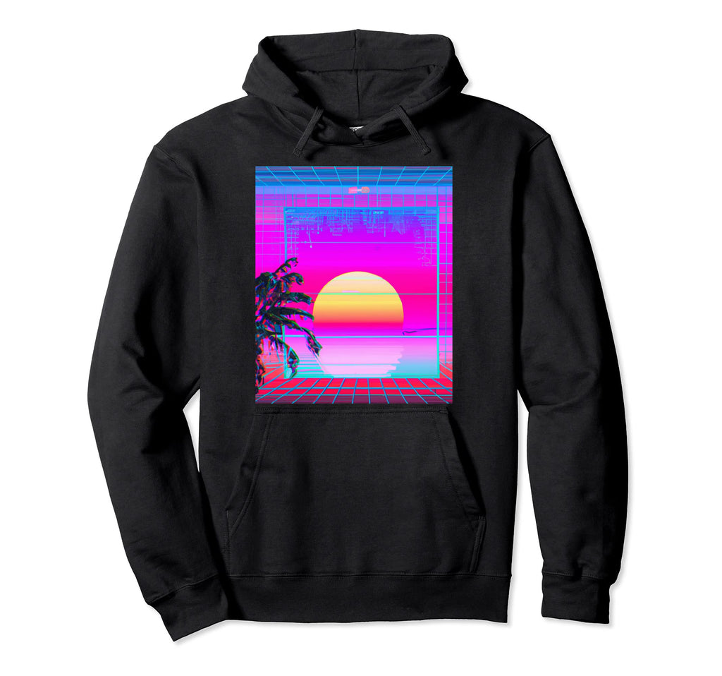 Hawaii Vaporwave Sunset Synthwave Hoodie - Casual Everyday Wear for Adults - T-Shirt, Sweatshirt, Hoodie