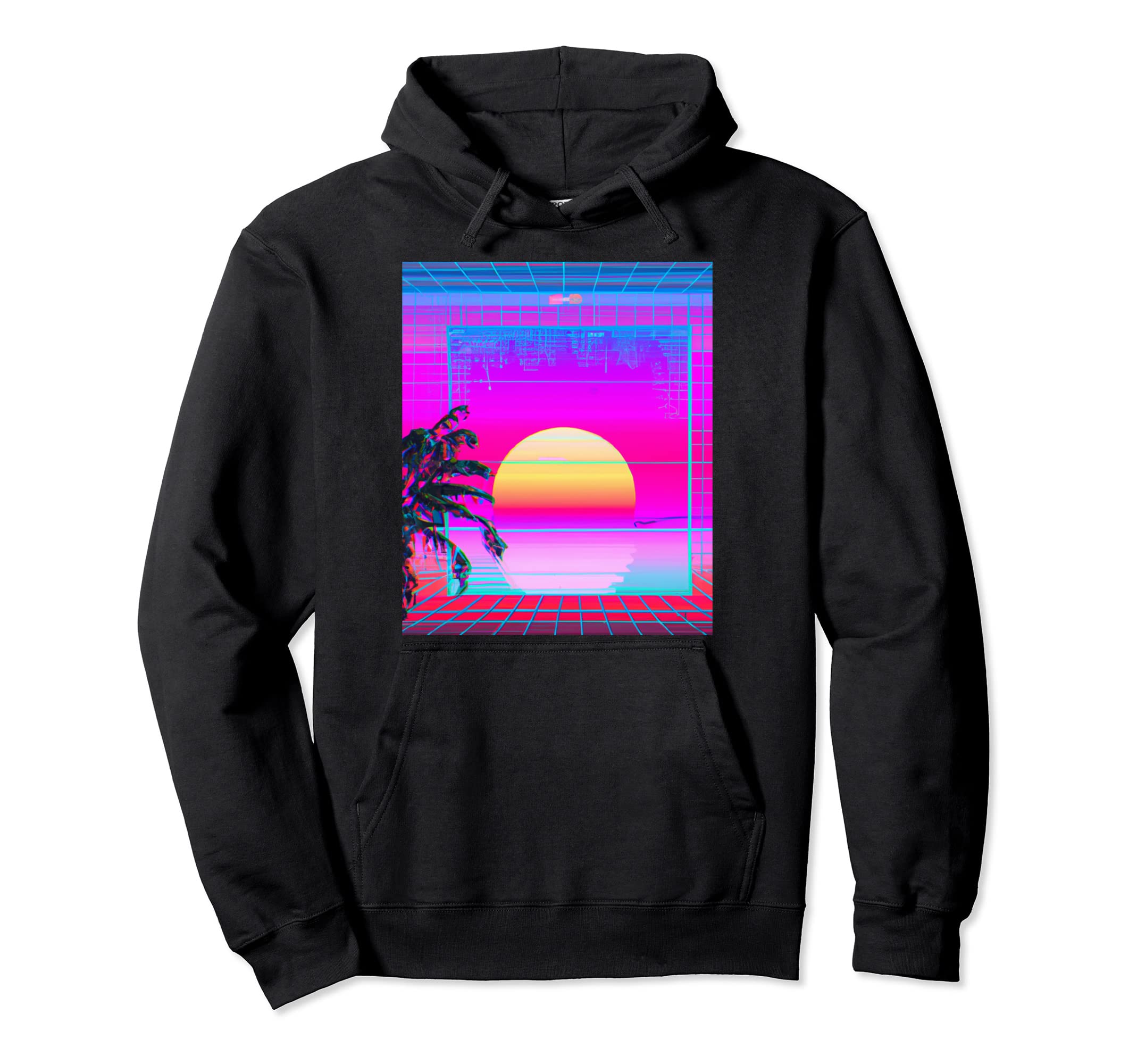 Hawaii Vaporwave Sunset Synthwave Hoodie - Casual Everyday Wear for Adults - T-Shirt, Sweatshirt, Hoodie