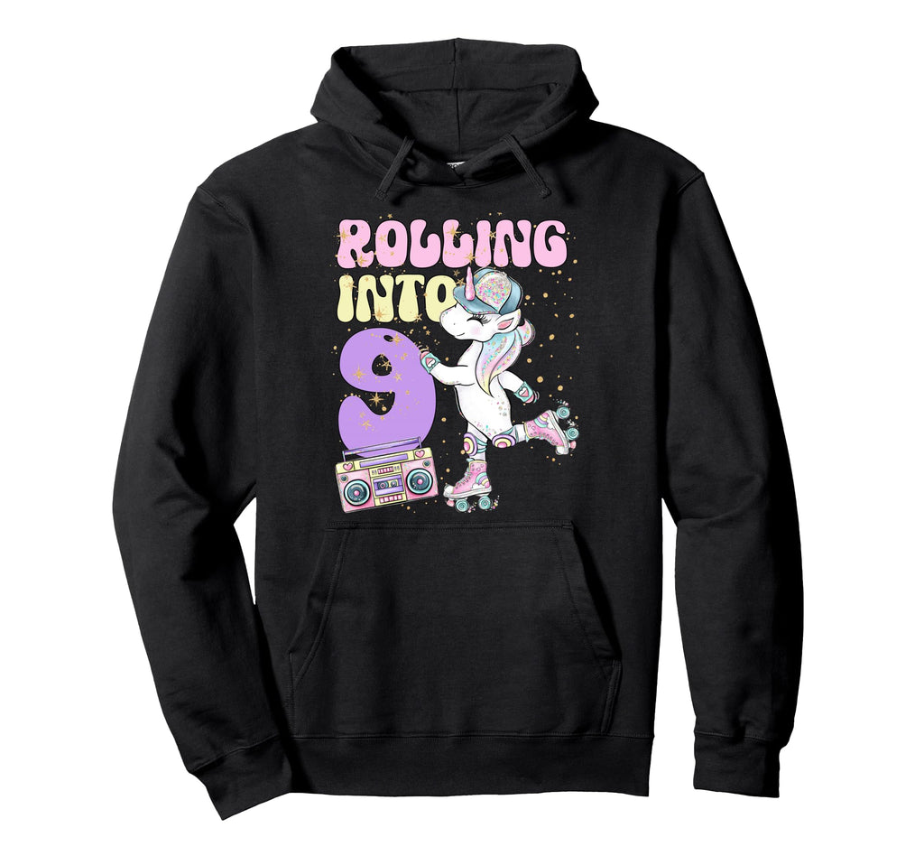 9Th Birthday Roller Skate Party Unicorn Hoodie - Aesthetic Graphic Unisex - T-Shirt, Sweatshirt, Hoodie