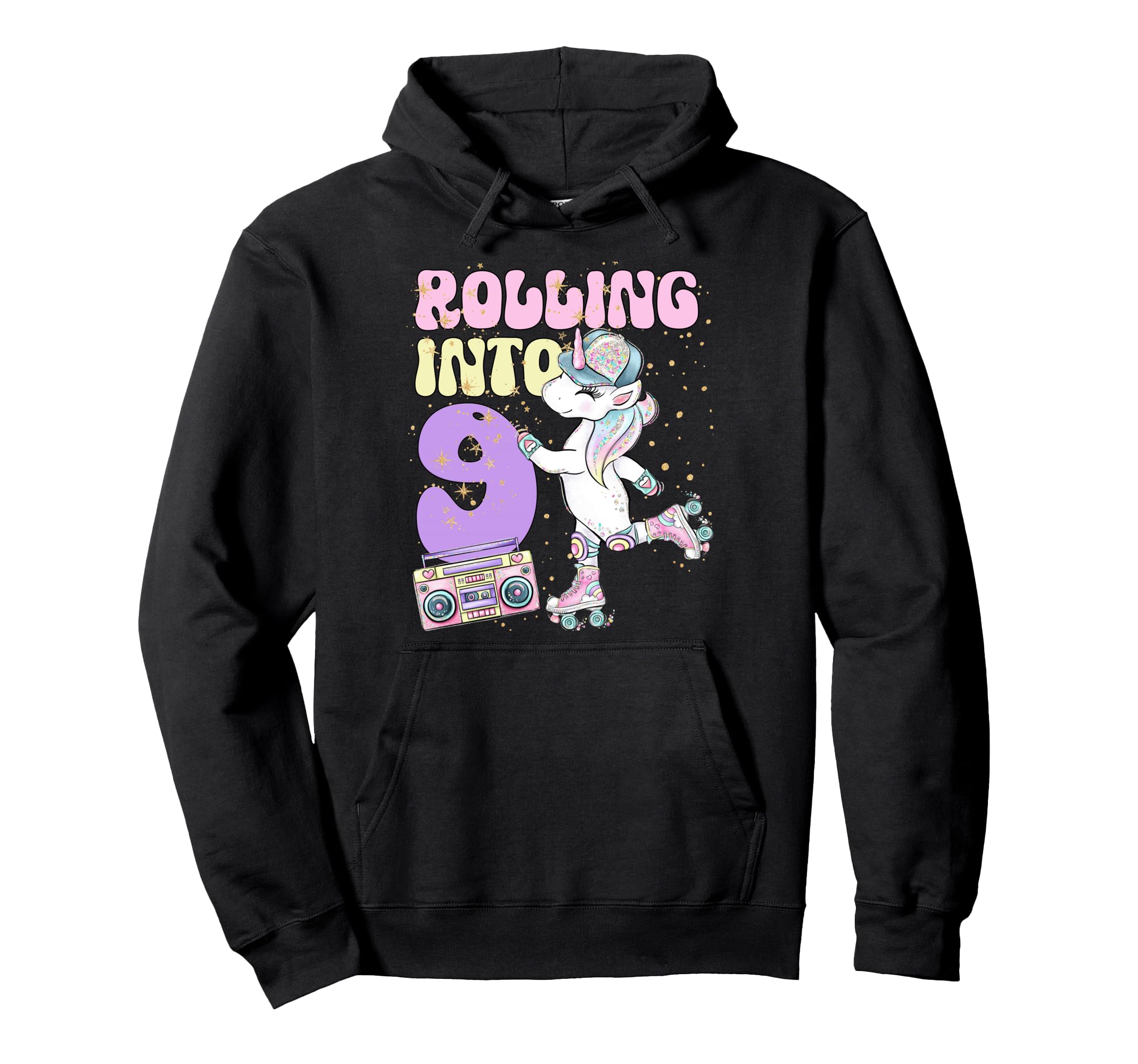 9Th Birthday Roller Skate Party Unicorn Hoodie - Aesthetic Graphic Unisex - T-Shirt, Sweatshirt, Hoodie
