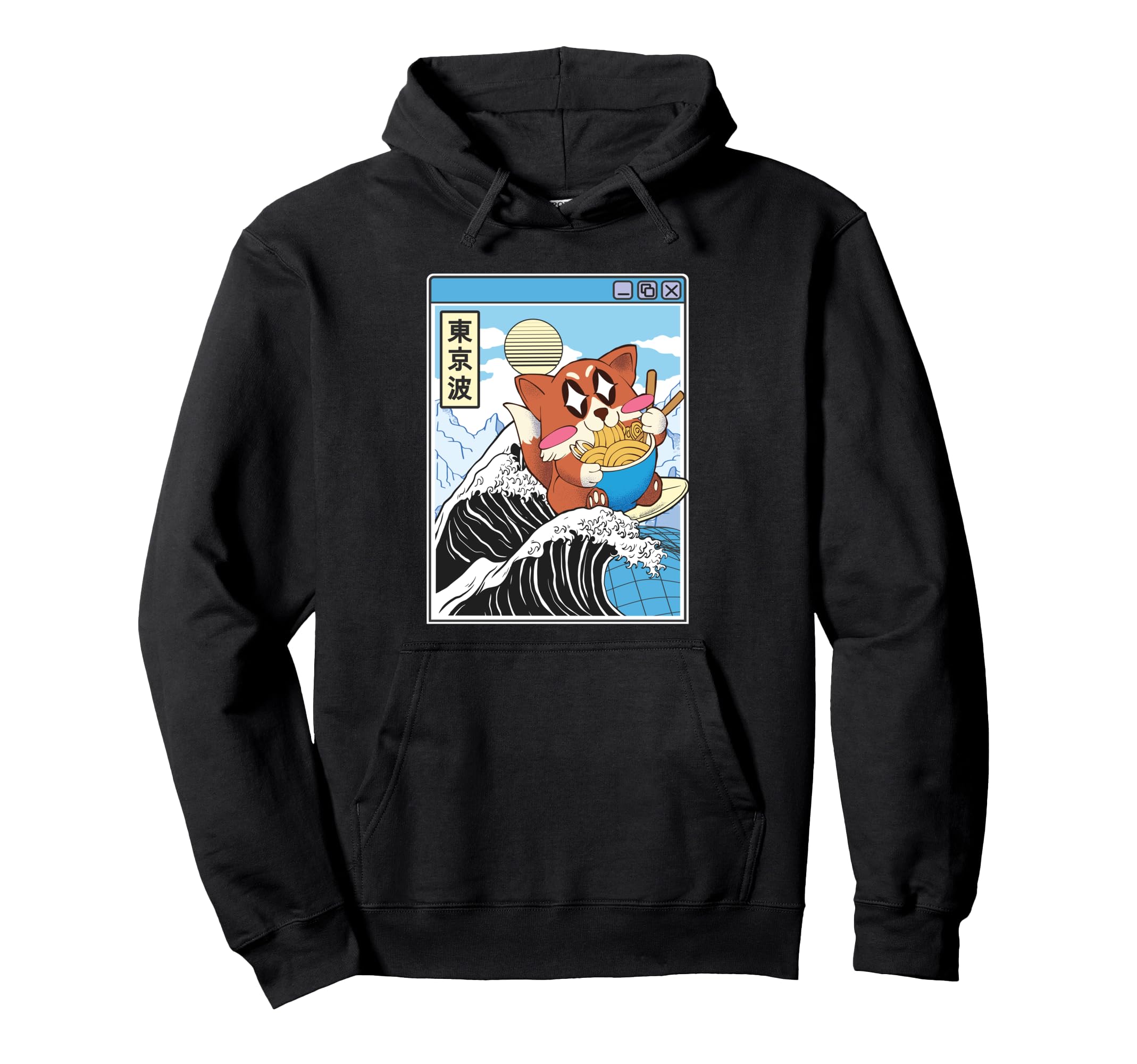 Fox Surfing Kanagawa Wave Kawaii Hoodie - Novelty Apparel Men Women - T-Shirt, Sweatshirt, Hoodie
