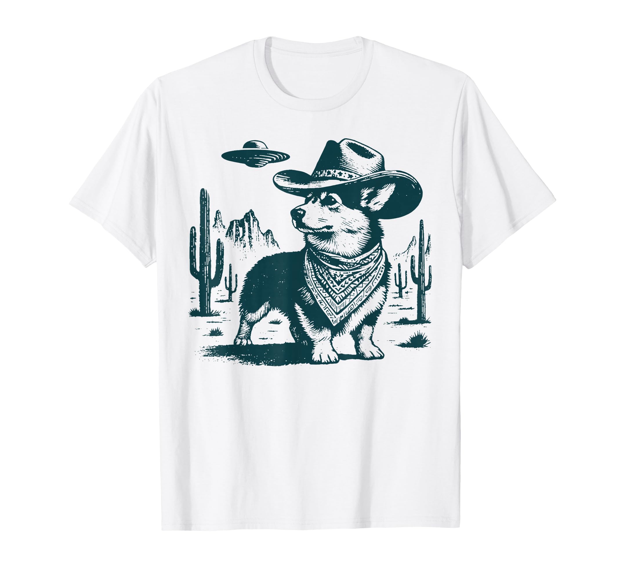 Corgi Ufo Funny Corgi Cowboy Ufo T-Shirt - Casual Everyday Wear Unisex - T-Shirt, Sweatshirt, Hoodie