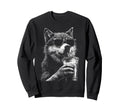 Wolf Drinking Iced Coffee Funny Sweatshirt - Unique Graphic Men Women - T-Shirt, Sweatshirt, Hoodie