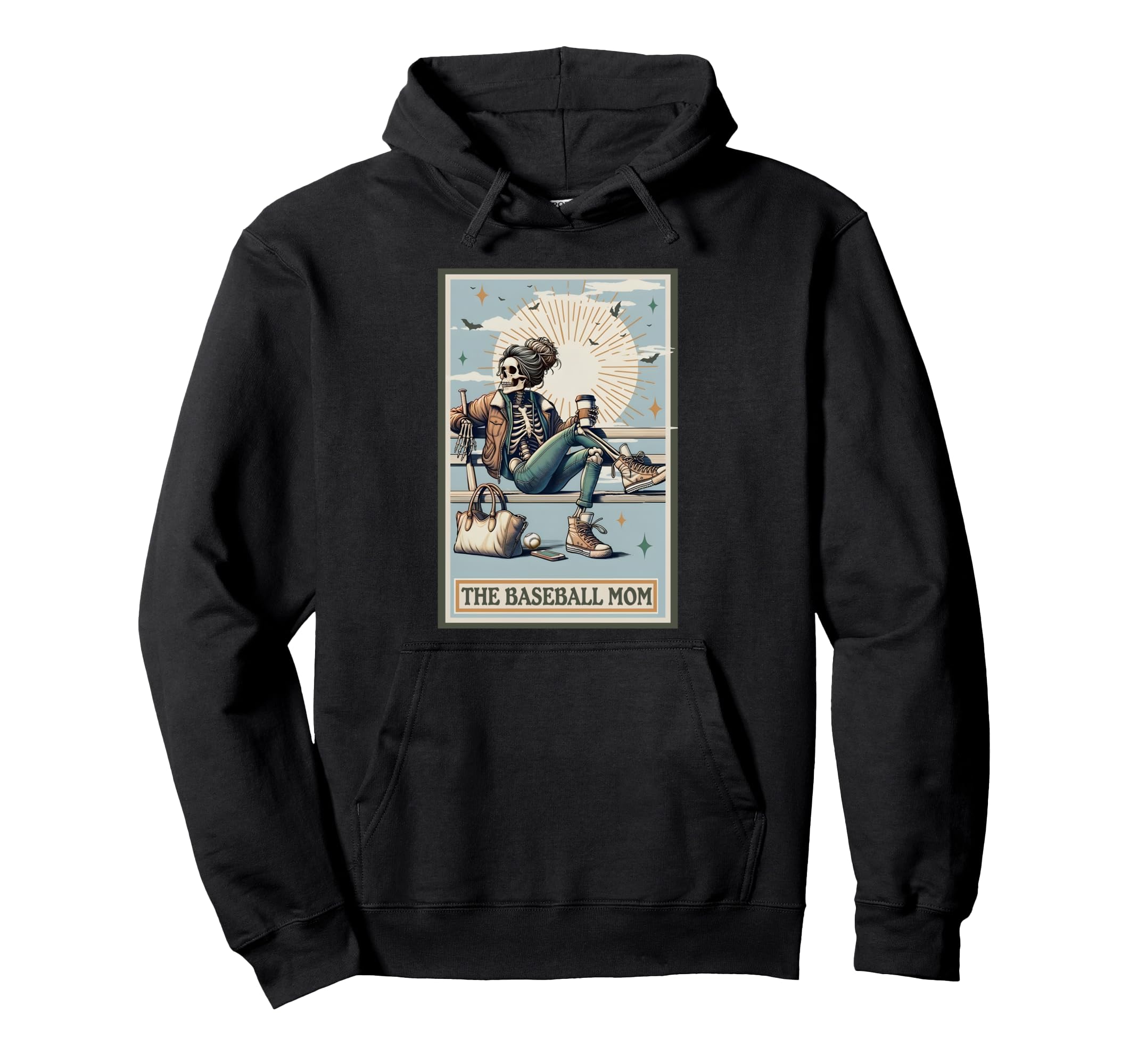 Baseball Mom Skeleton Tarot Card Hoodie - Aesthetic Graphic Men Women - T-Shirt, Sweatshirt, Hoodie