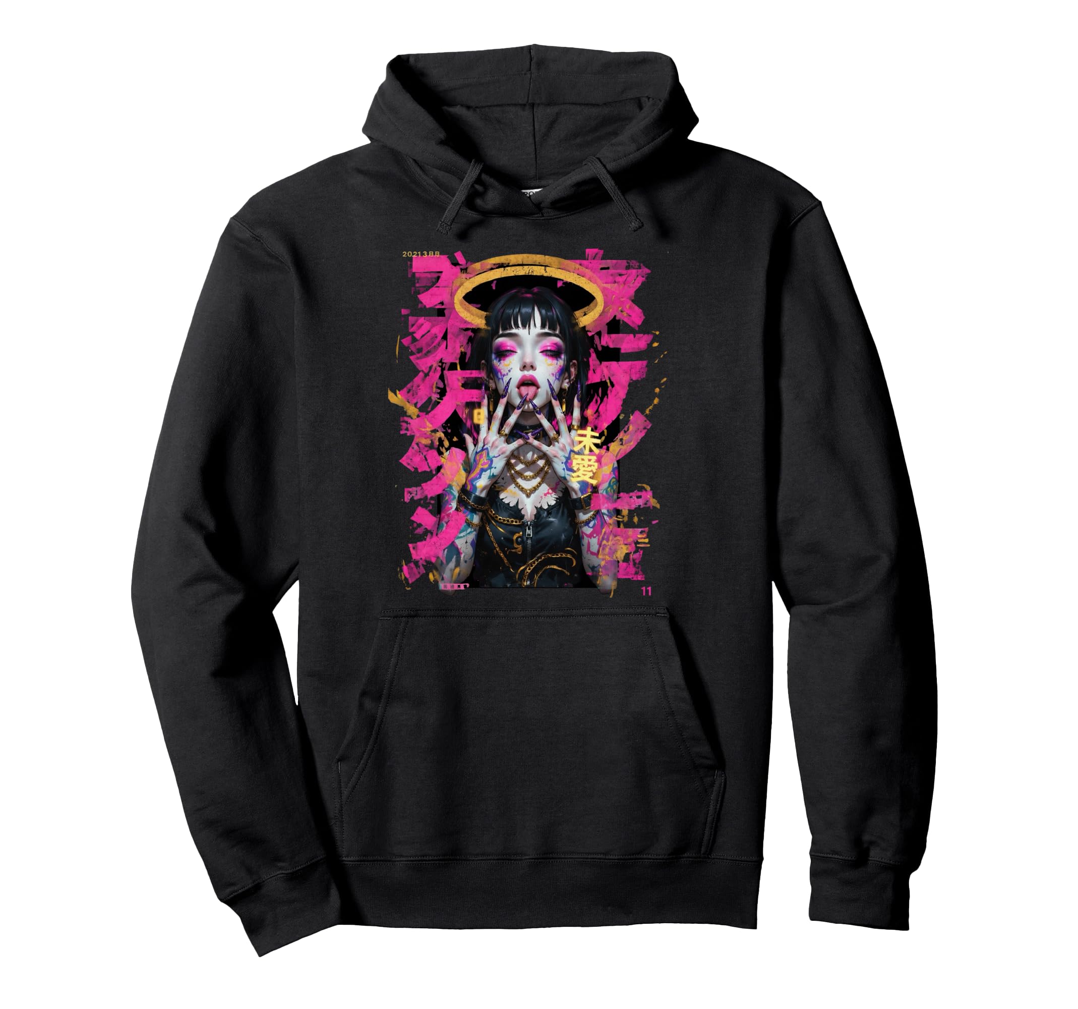 Japanese Cyberpunk Angel Streetwear Hoodie - Custom Art Print Men Women - T-Shirt, Sweatshirt, Hoodie