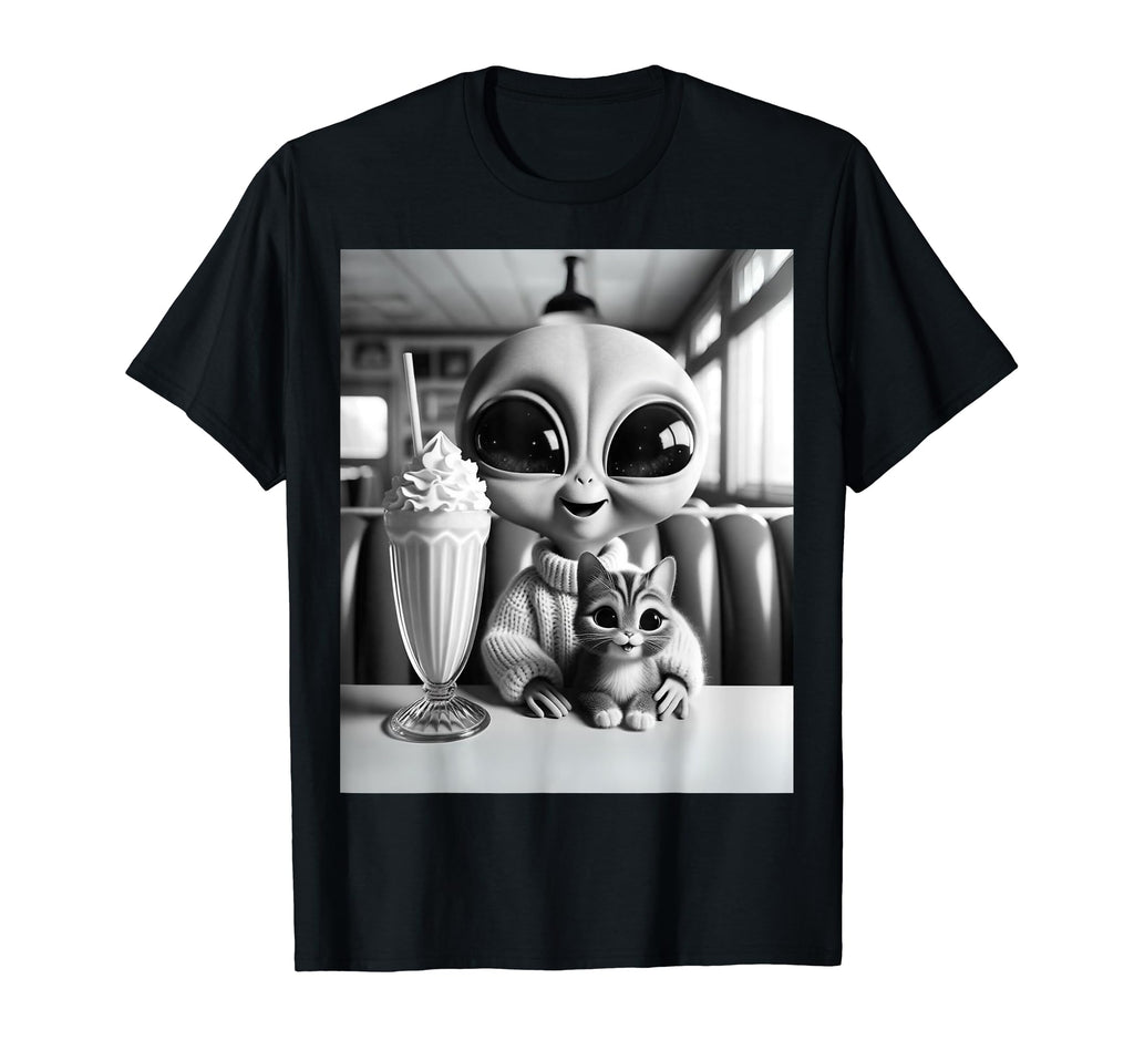Alien Cat Kitten Selfie Photo 1950S T-Shirt - Novelty Apparel for Adults - T-Shirt, Sweatshirt, Hoodie