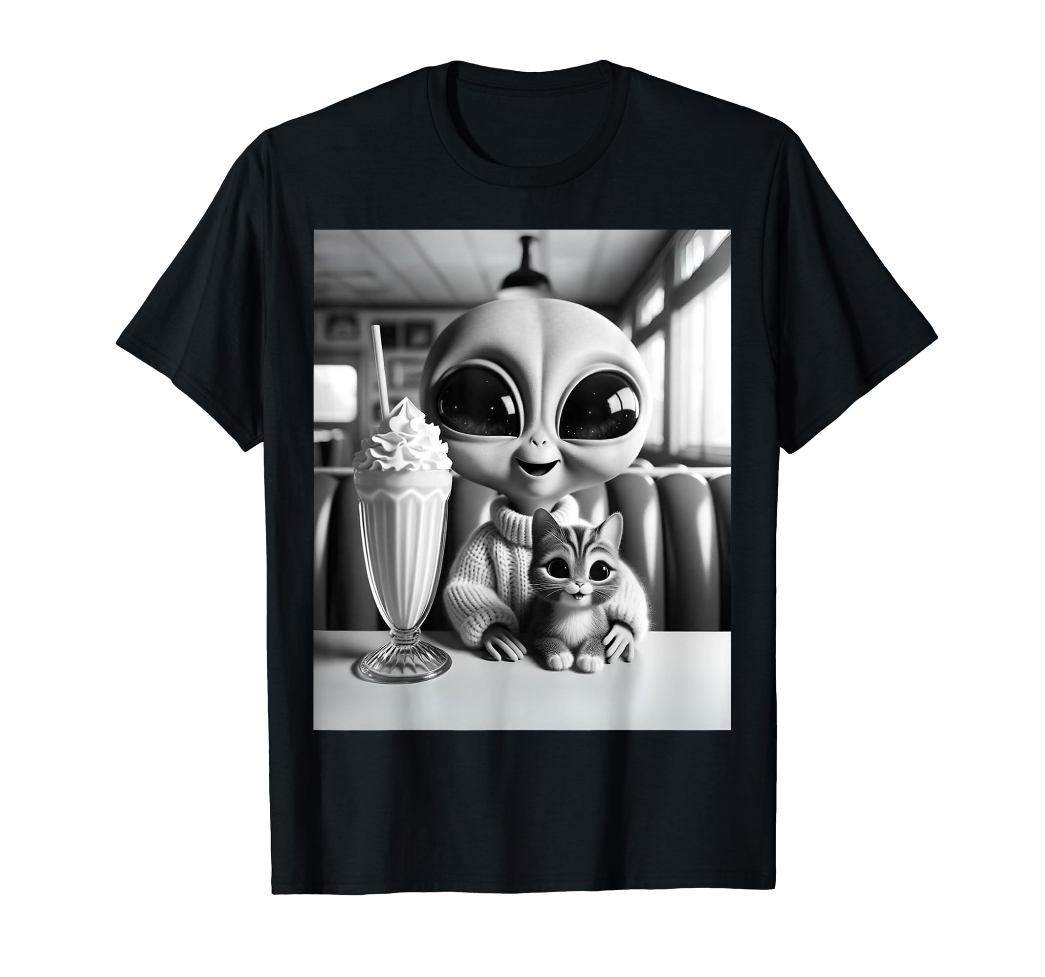 Alien Cat Kitten Selfie Photo 1950S T-Shirt - Novelty Apparel for Adults - T-Shirt, Sweatshirt, Hoodie