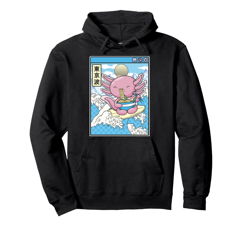 Axolotl Eating Ramen Surfing Hoodie - Casual Everyday Wear for Adults - T-Shirt, Sweatshirt, Hoodie