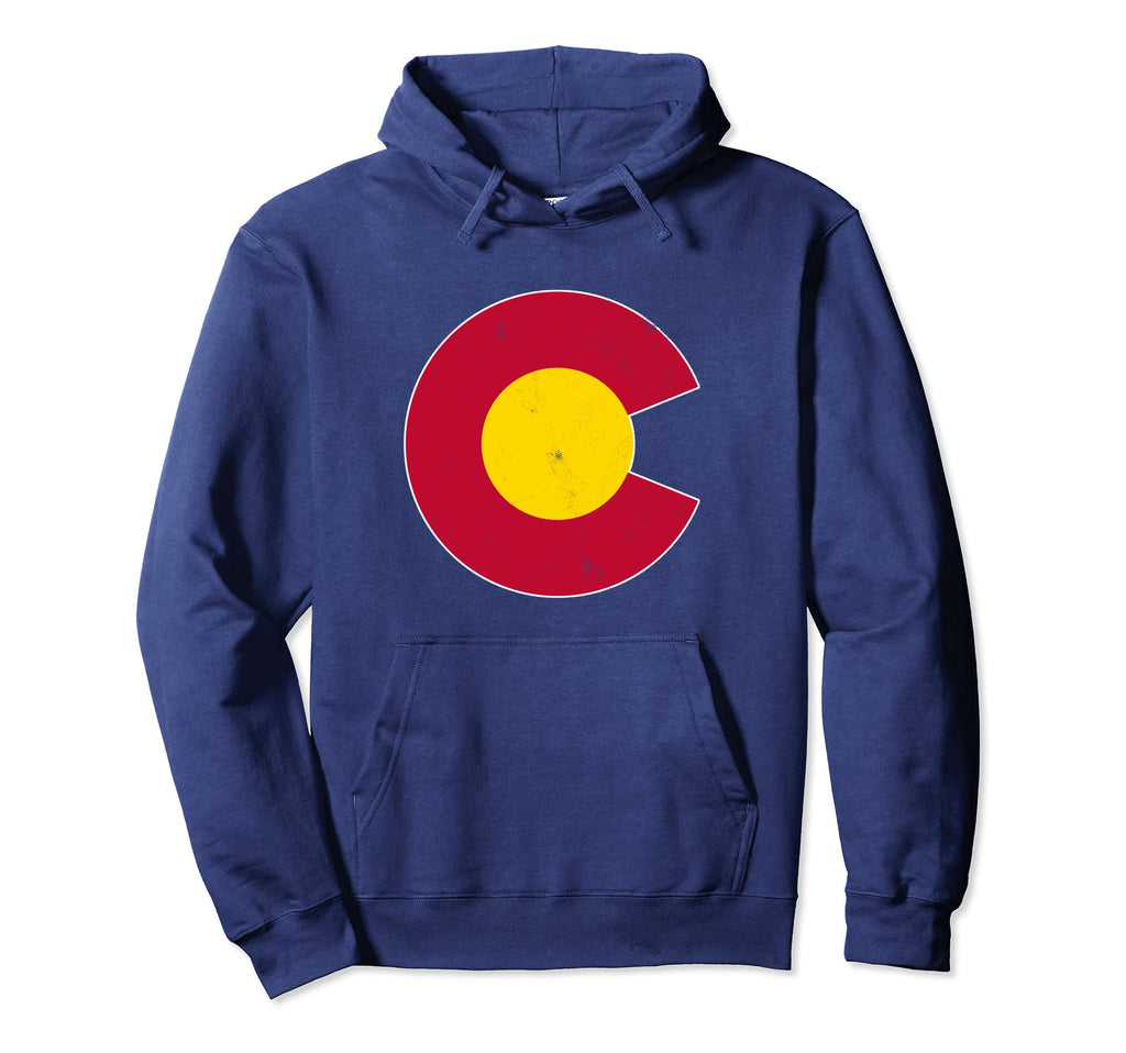 Colorado Flag C Distressed Hoodie - Unique Graphic Unisex - T-Shirt, Sweatshirt, Hoodie
