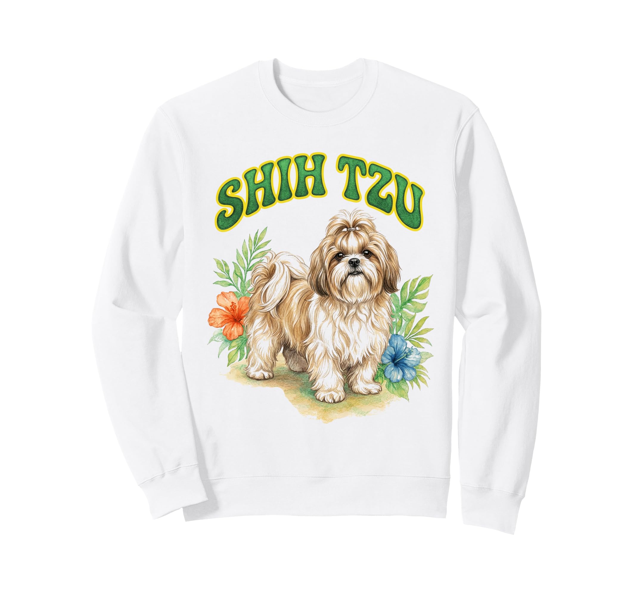 Shih Tzu Groovy Floral Watercolor Sweatshirt - Custom Art Print Men Women - T-Shirt, Sweatshirt, Hoodie