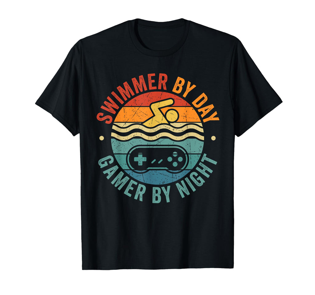 Swimmer Day Gamer Night Funny T-Shirt - Fun Novelty Design Men Women - T-Shirt, Sweatshirt, Hoodie