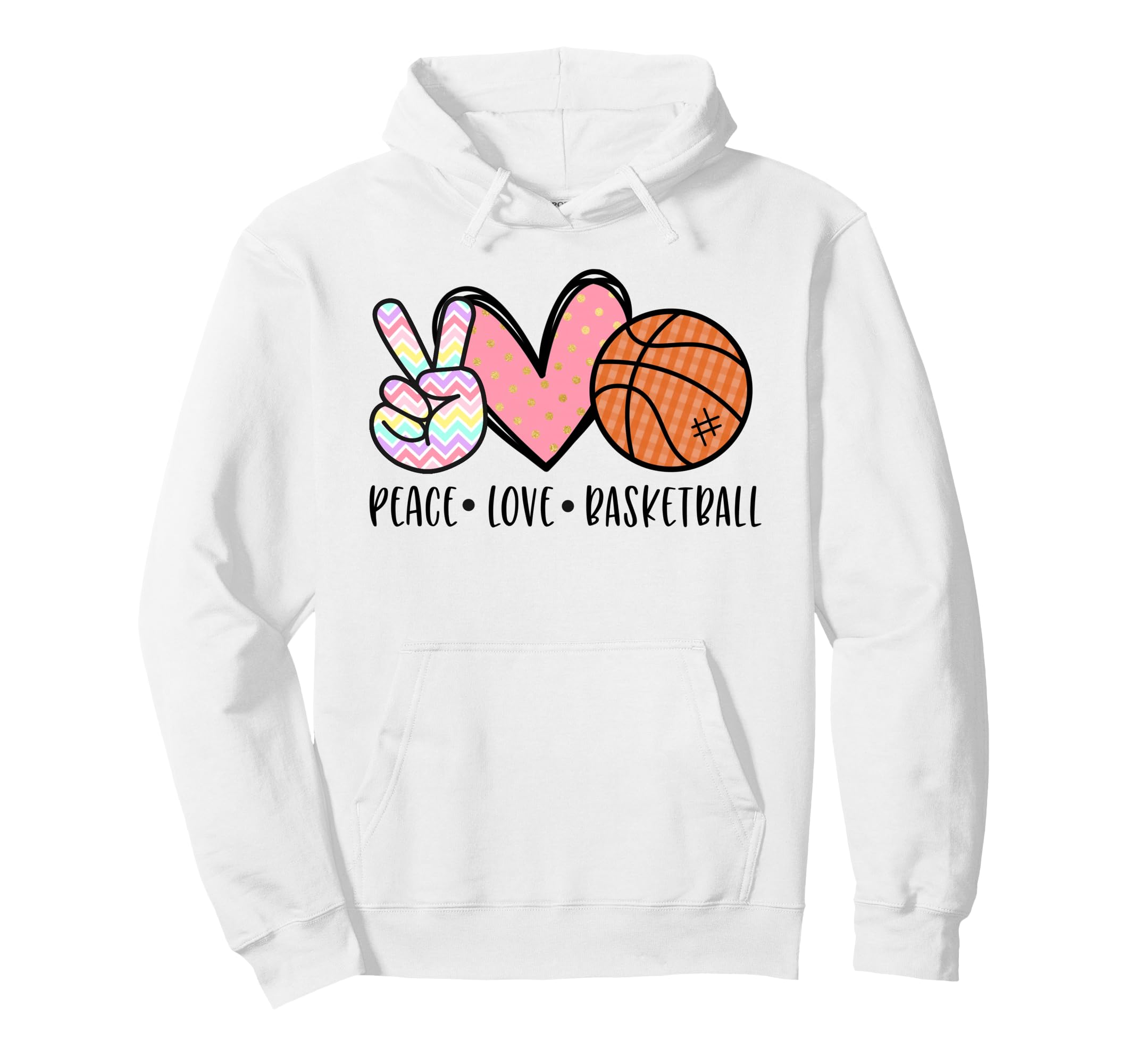 Peace Love Basketball Heart Teens Tween Hoodie - Minimalist Print Unisex - T-Shirt, Sweatshirt, Hoodie