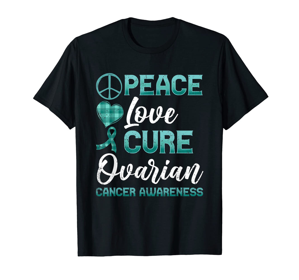 Ovarian Cancer Awareness Peace Love Cure T-Shirt - Graphic Print Men Women - T-Shirt, Sweatshirt, Hoodie