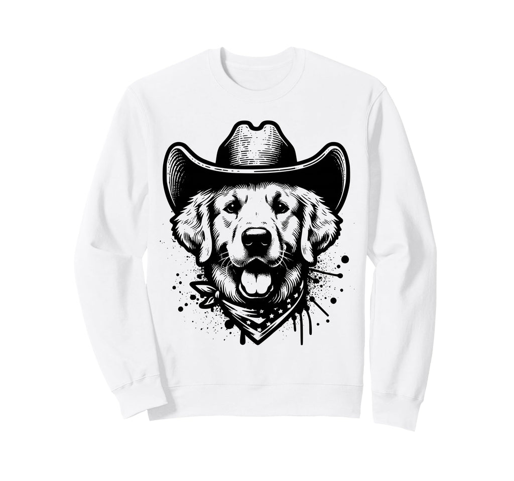 Happy Golden Retriever Cowboy Sweatshirt - Minimalist Print for Adults - T-Shirt, Sweatshirt, Hoodie