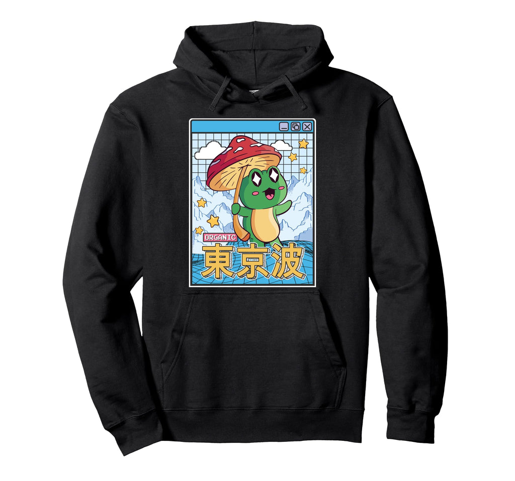 Frog Mushroom Kawaii Vaporwave Japan Hoodie - Minimalist Print Men Women - T-Shirt, Sweatshirt, Hoodie