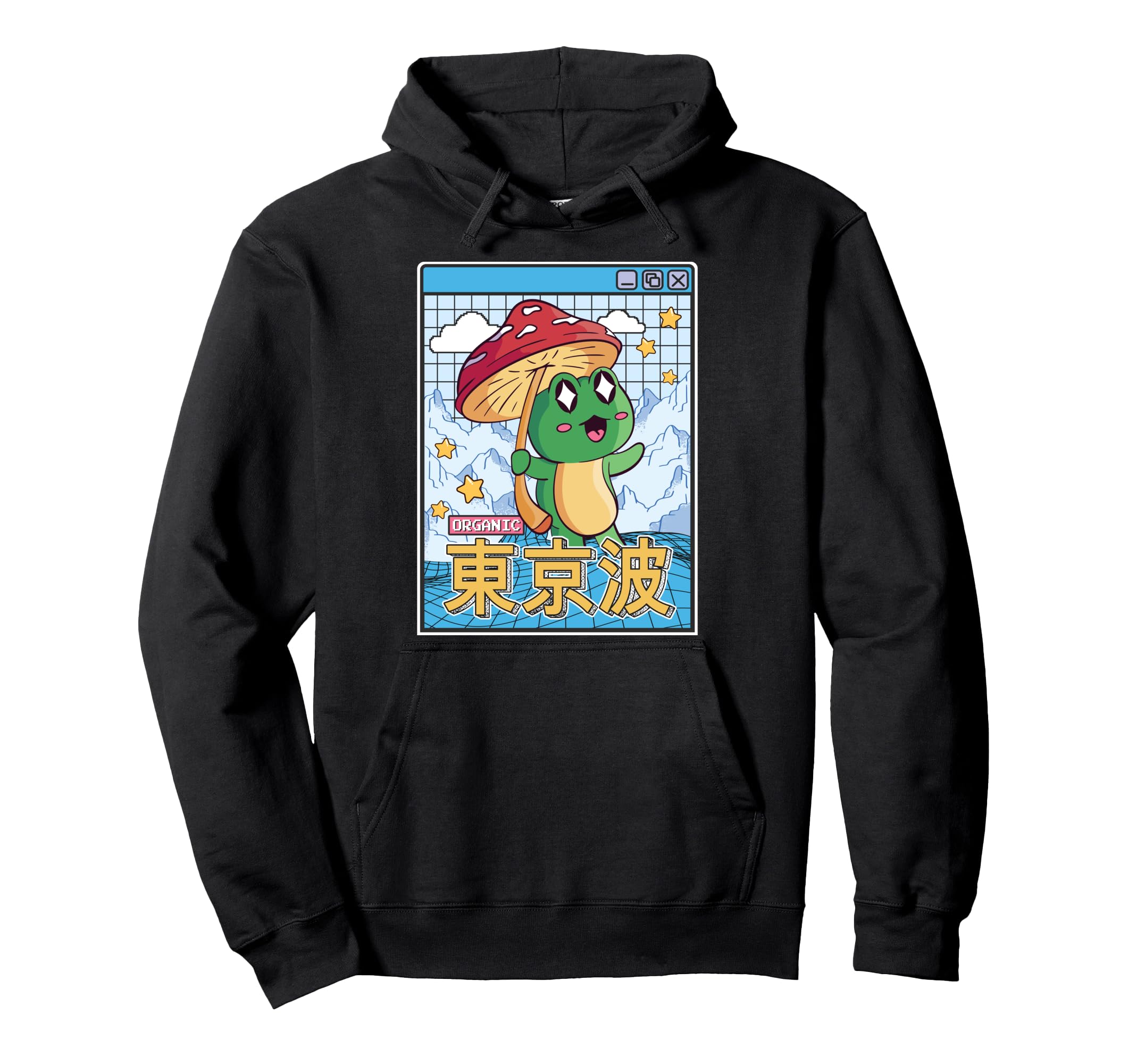 Frog Mushroom Kawaii Vaporwave Japan Hoodie - Minimalist Print Men Women - T-Shirt, Sweatshirt, Hoodie