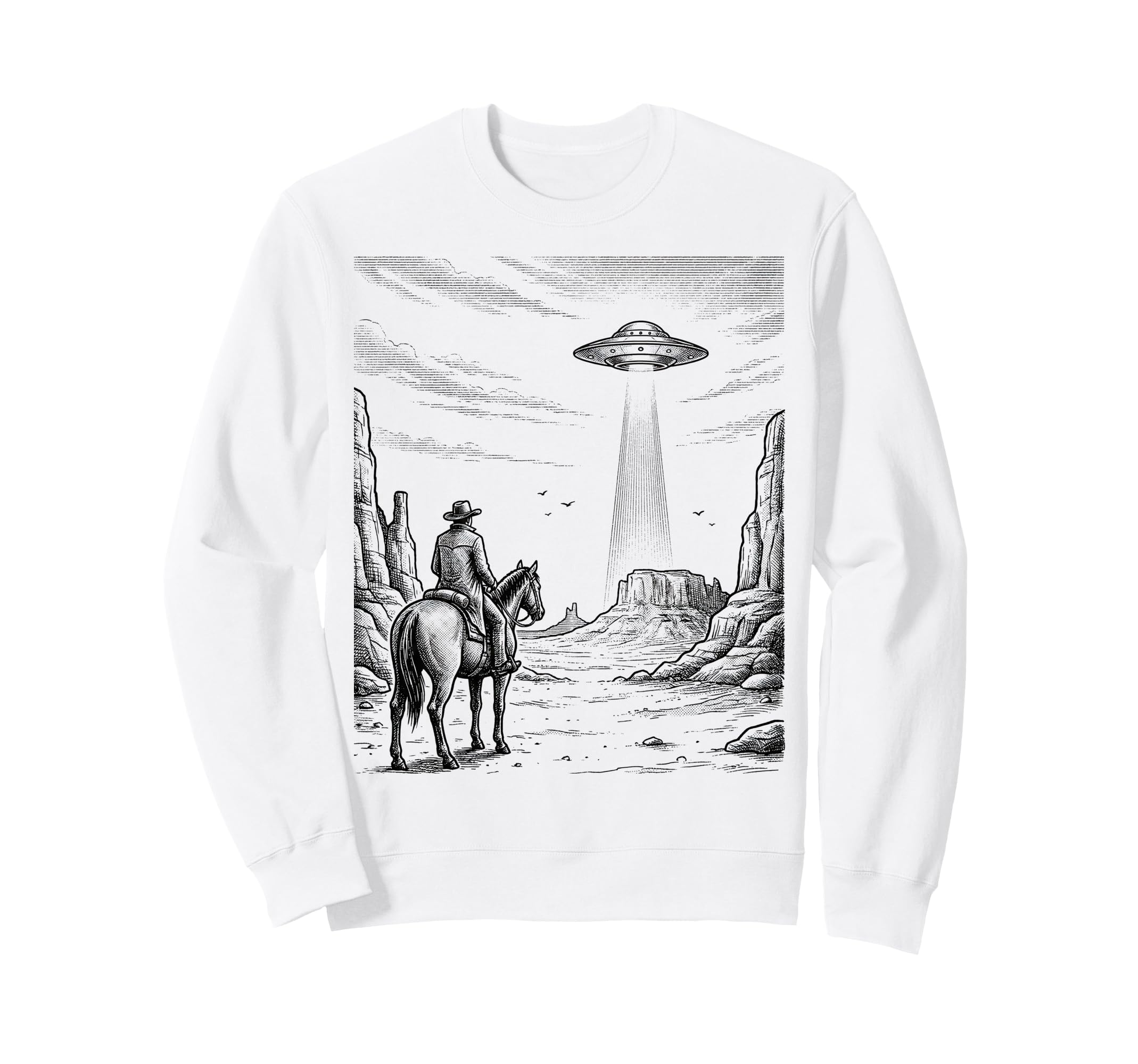 Cowboy Ufo Encounter Western Sweatshirt - Custom Art Print for Adults - T-Shirt, Sweatshirt, Hoodie