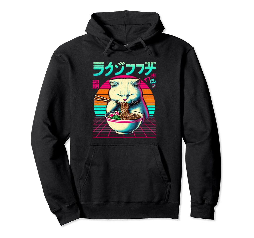 Ramen Cat Vaporwave Japanese Aesthetic Hoodie - Graphic Print for Adults - T-Shirt, Sweatshirt, Hoodie