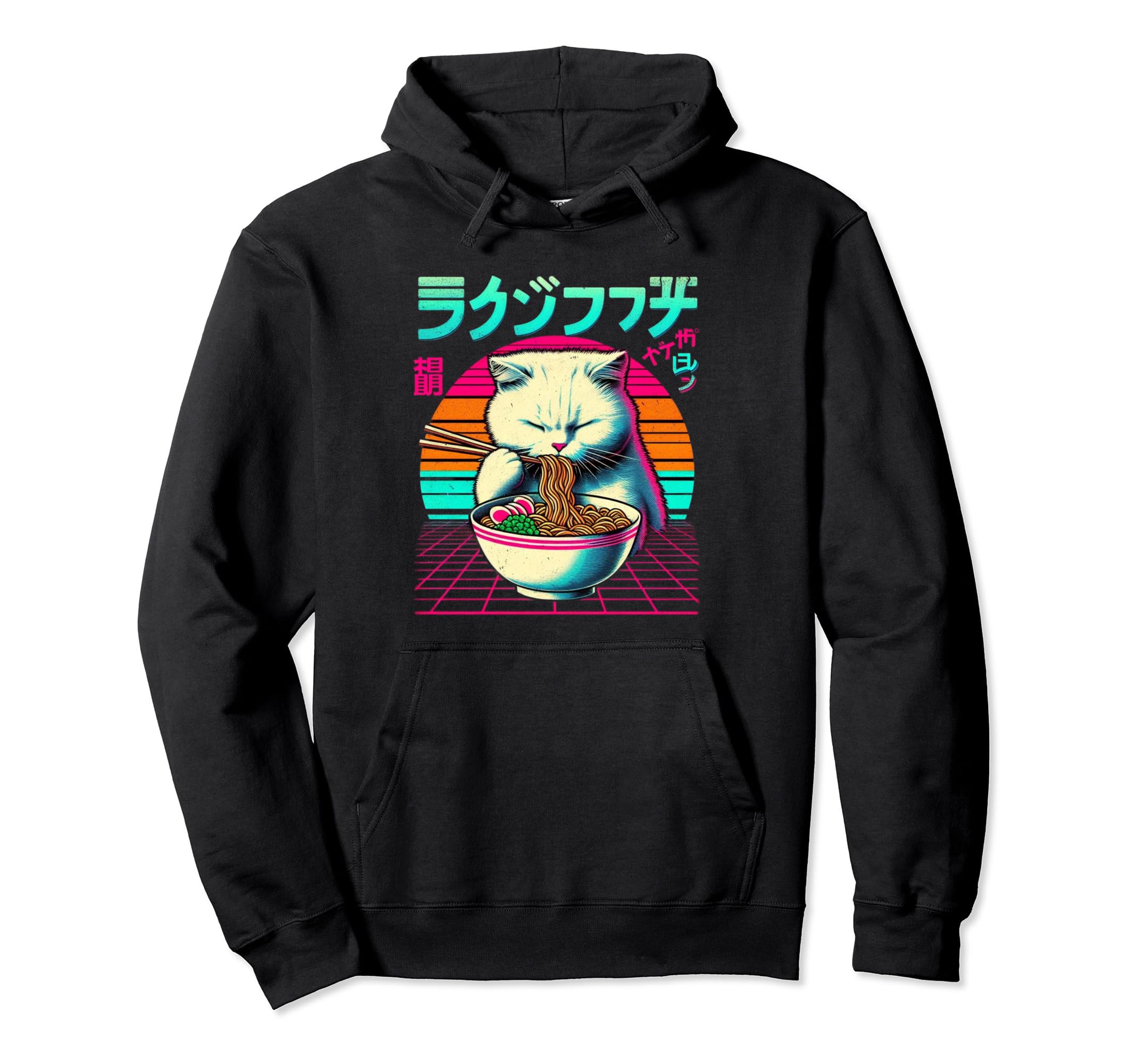 Ramen Cat Vaporwave Japanese Aesthetic Hoodie - Graphic Print for Adults - T-Shirt, Sweatshirt, Hoodie