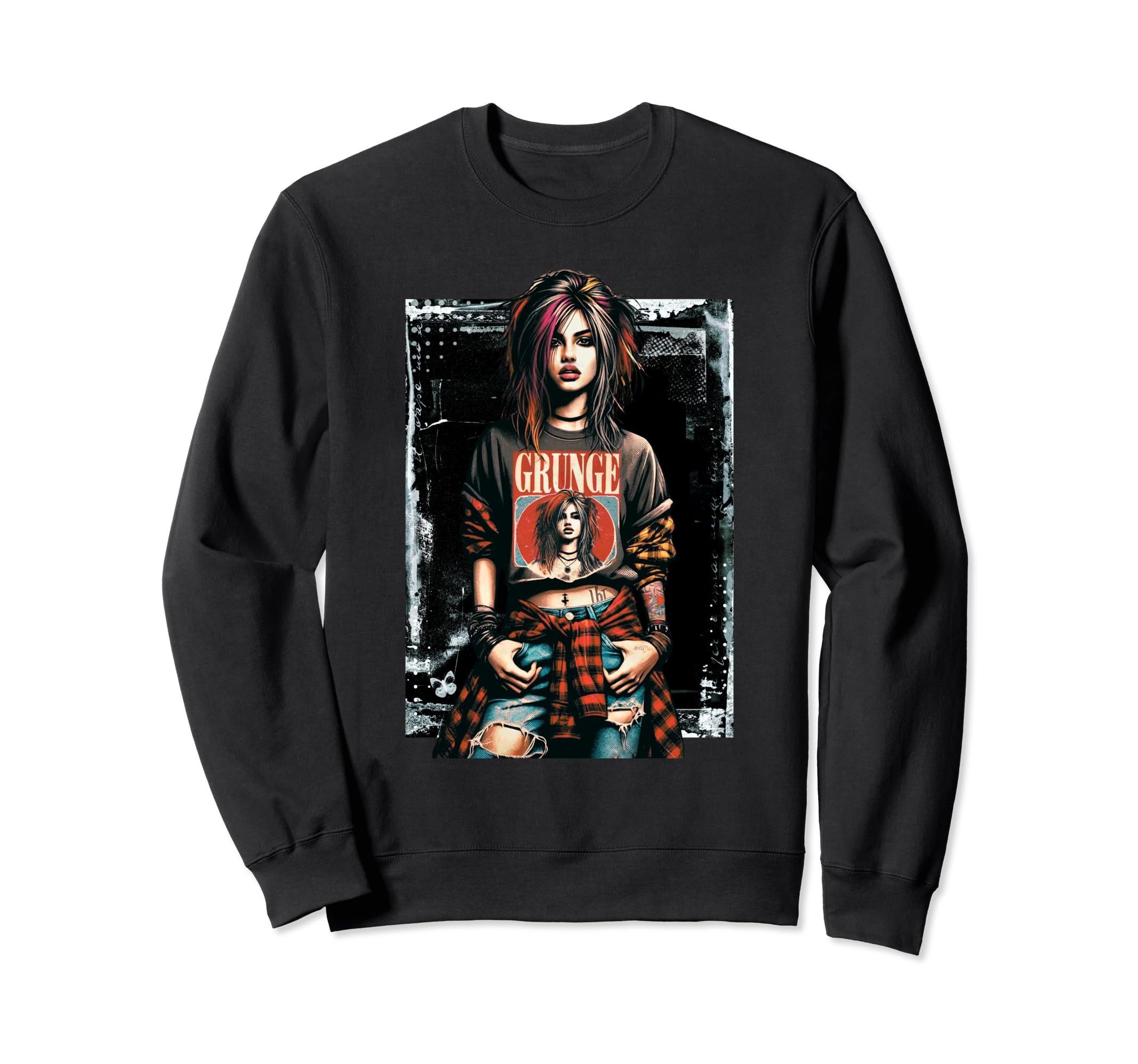 Punk Grunge Graffiti 90S Distressed Sweatshirt - Unique Graphic Men Women - T-Shirt, Sweatshirt, Hoodie