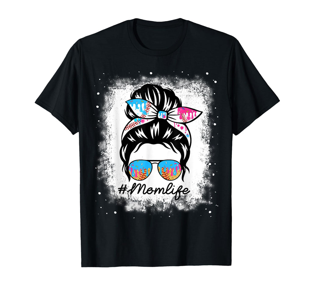 Dripping Baseball Mom Messy Bun Bleach T-Shirt - Minimalist Print Unisex - T-Shirt, Sweatshirt, Hoodie