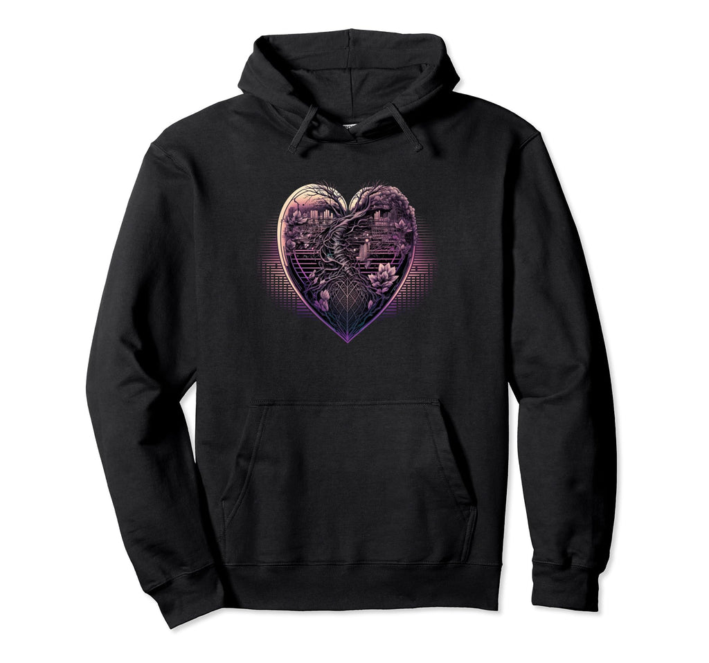 Vaporwave Aesthetic Futurism Heart Hoodie - Casual Everyday Wear Men Women - T-Shirt, Sweatshirt, Hoodie