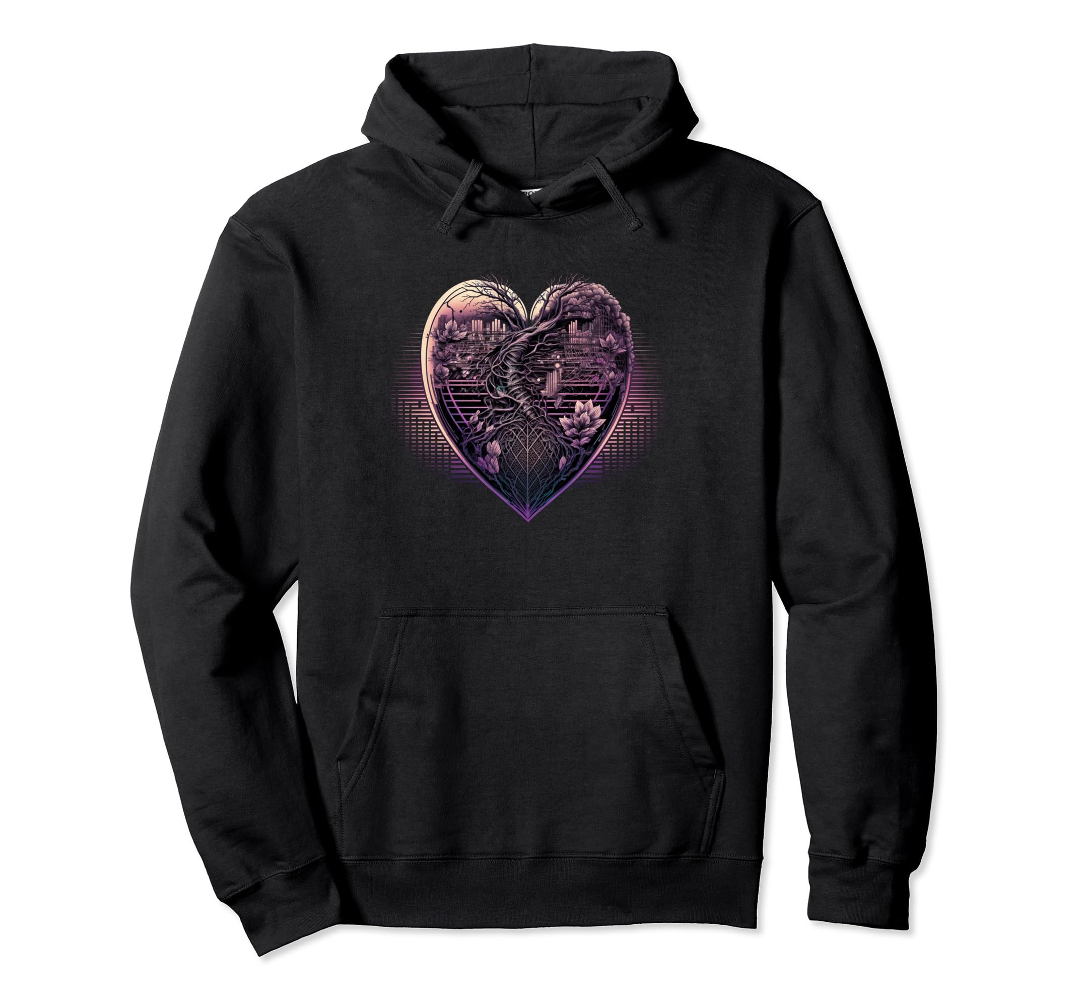 Vaporwave Aesthetic Futurism Heart Hoodie - Casual Everyday Wear Men Women - T-Shirt, Sweatshirt, Hoodie
